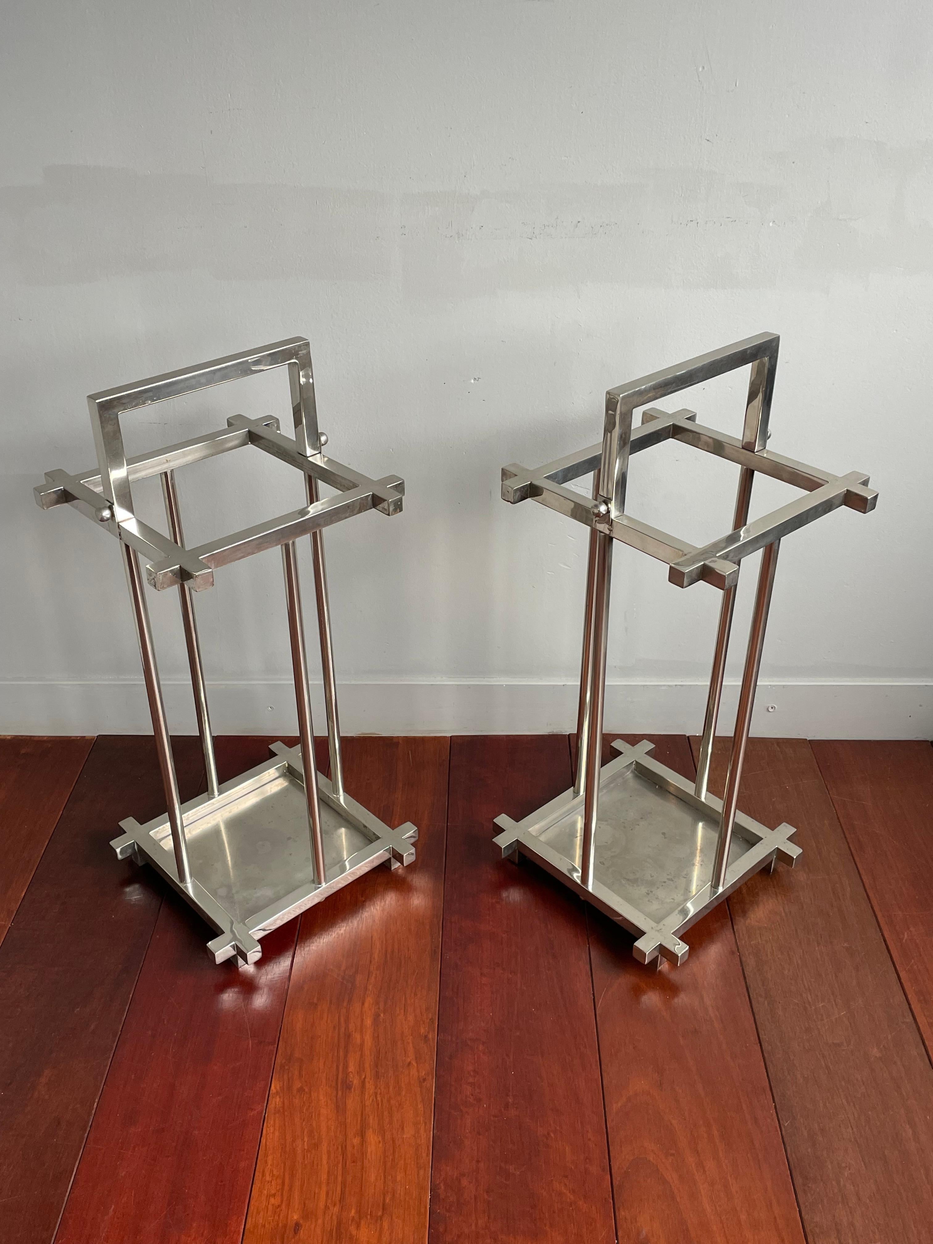 Stainless Steel Mid-century Modern Handmade & Rare Chromed Metal Pair of Umbrella & Cane Stands For Sale