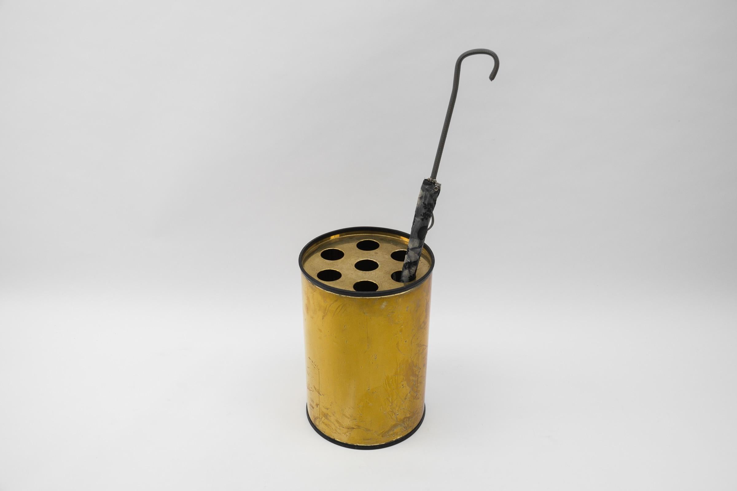 Brass Mid-Century Modern Handmade Umbrella Stand Made in Gilded Metal, 1960s For Sale