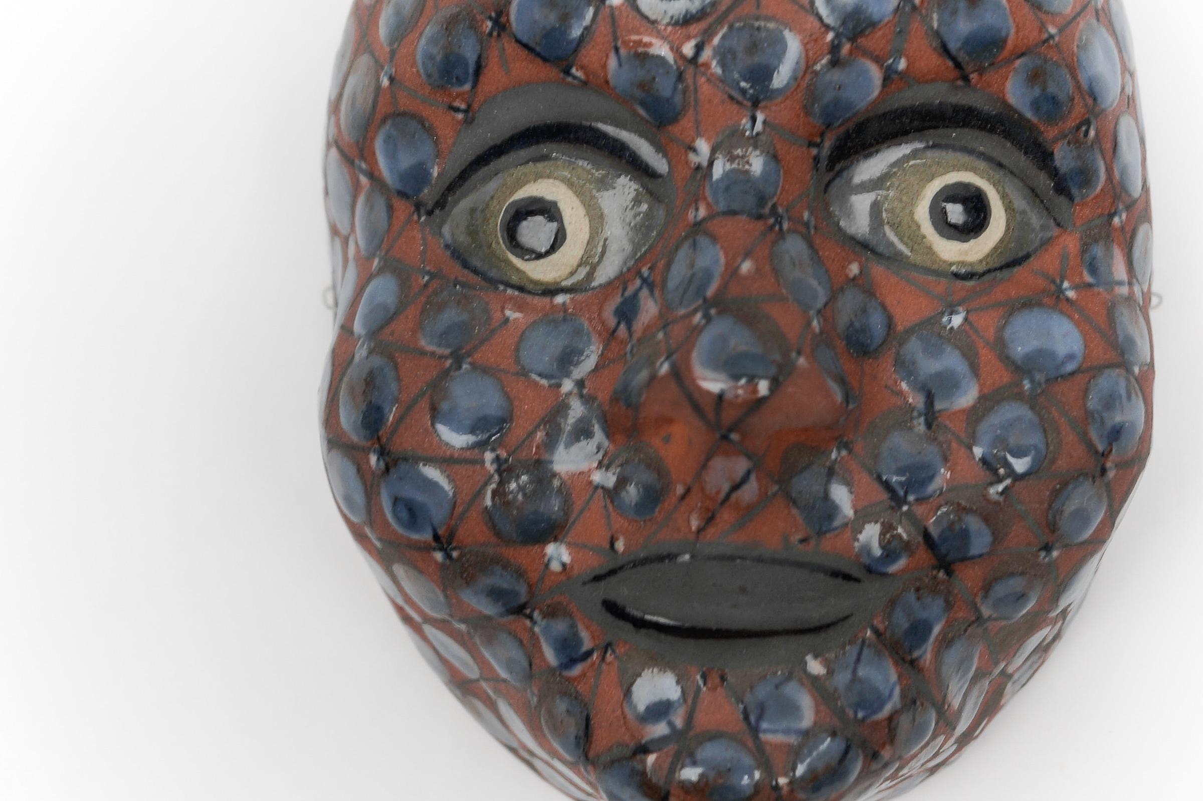 Danish Mid-Century Modern Handmade Wall Ceramic Mask by DYBDAHL, 1960s Denmark For Sale