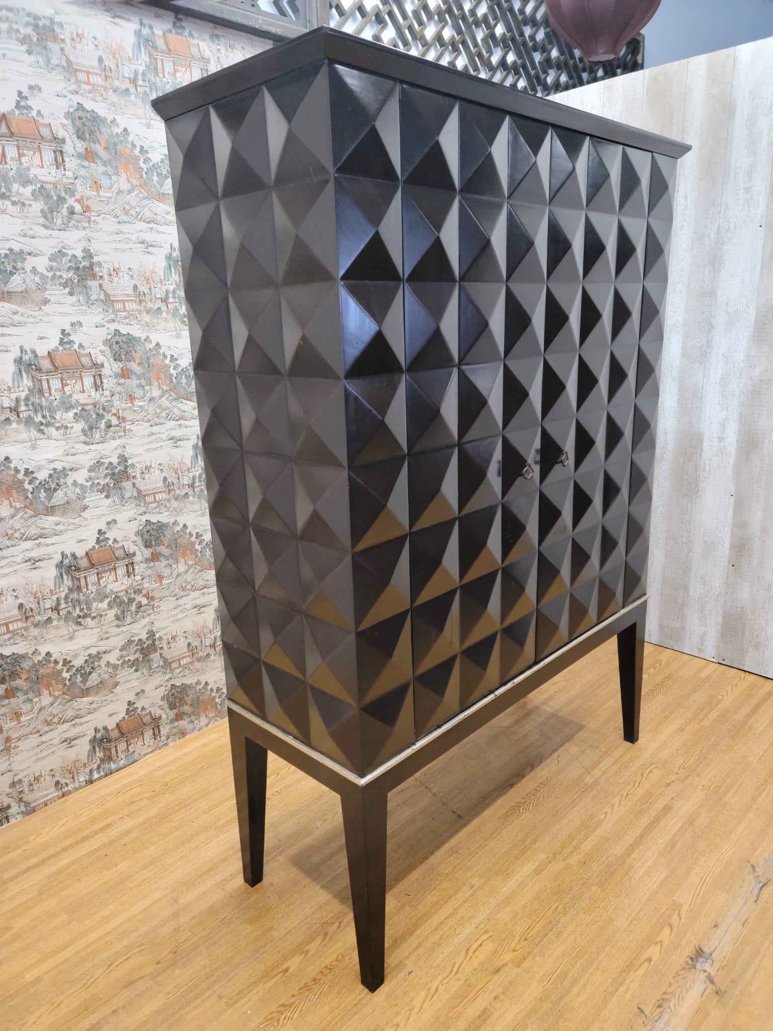 Mid-Century Modern Handmade Walnut Cabinet With Geo Diamond Texture For Sale 4