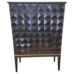 Retro Mid-Century Modern Handmade Walnut Cabinet With Geo Diamond Texture