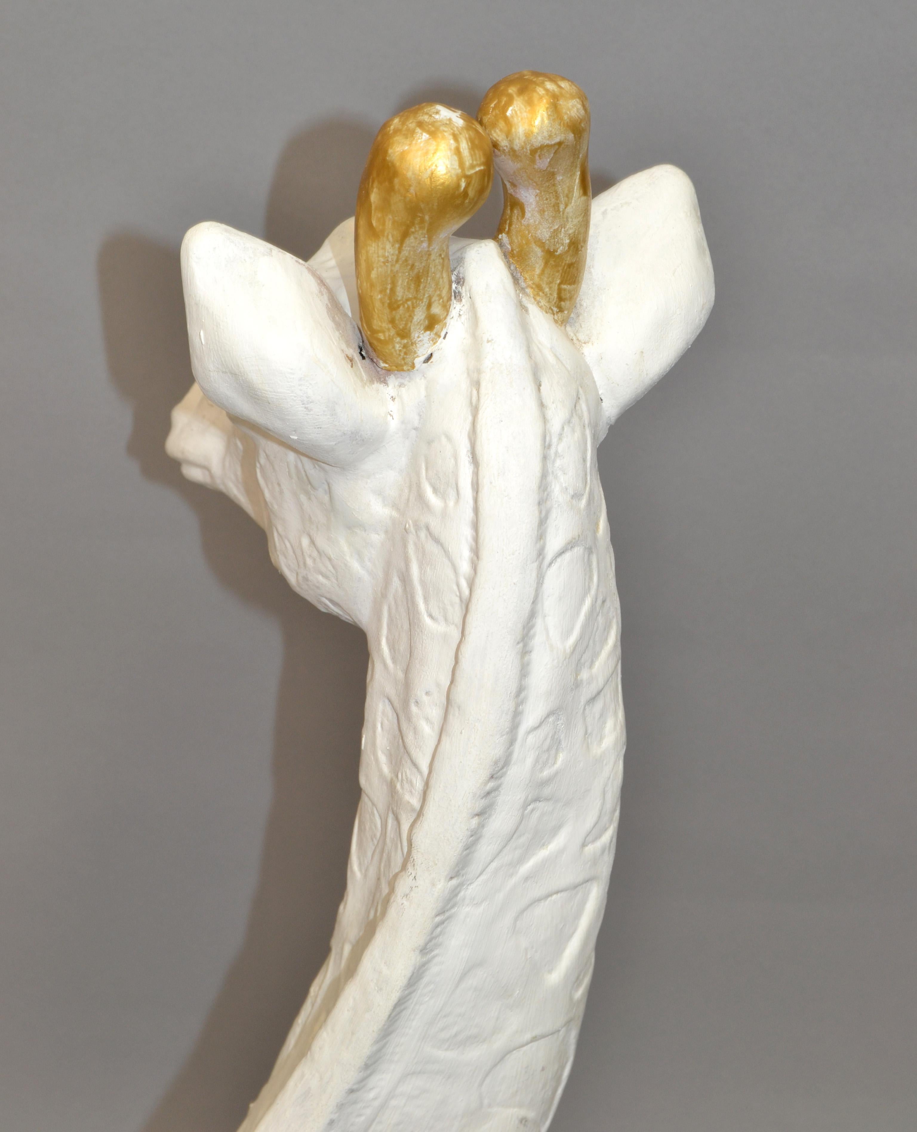 Mid-Century Modern Handmade White & Gold Finish Plaster Giraffe Animal Sculpture For Sale 2