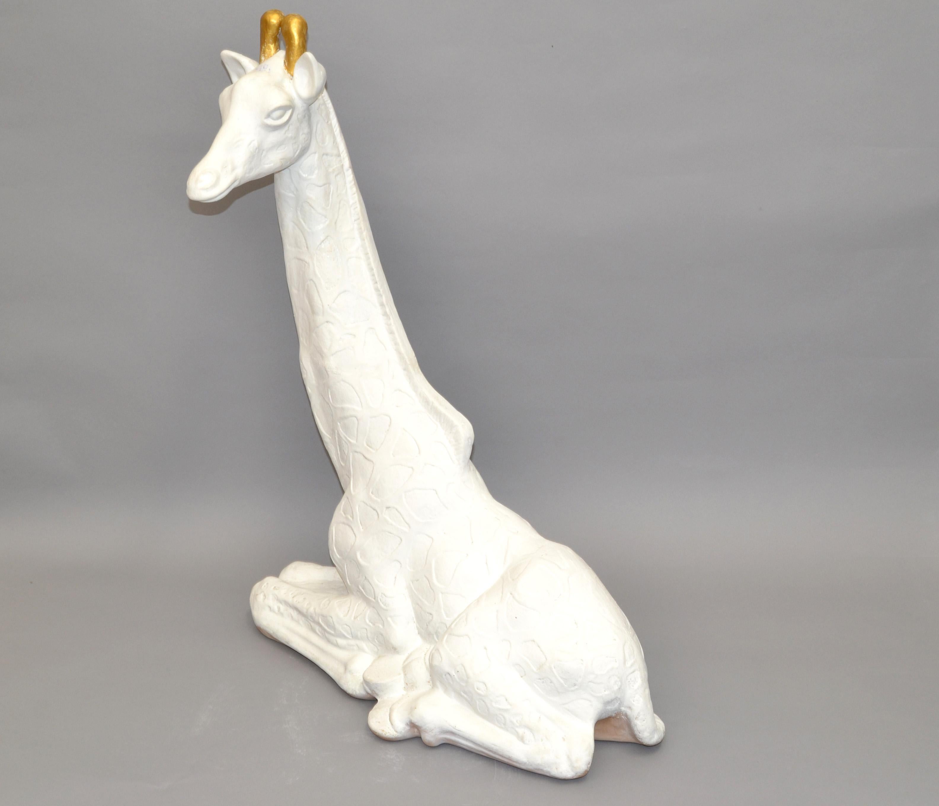 Mid-Century Modern Handmade White & Gold Finish Plaster Giraffe Animal Sculpture For Sale 3