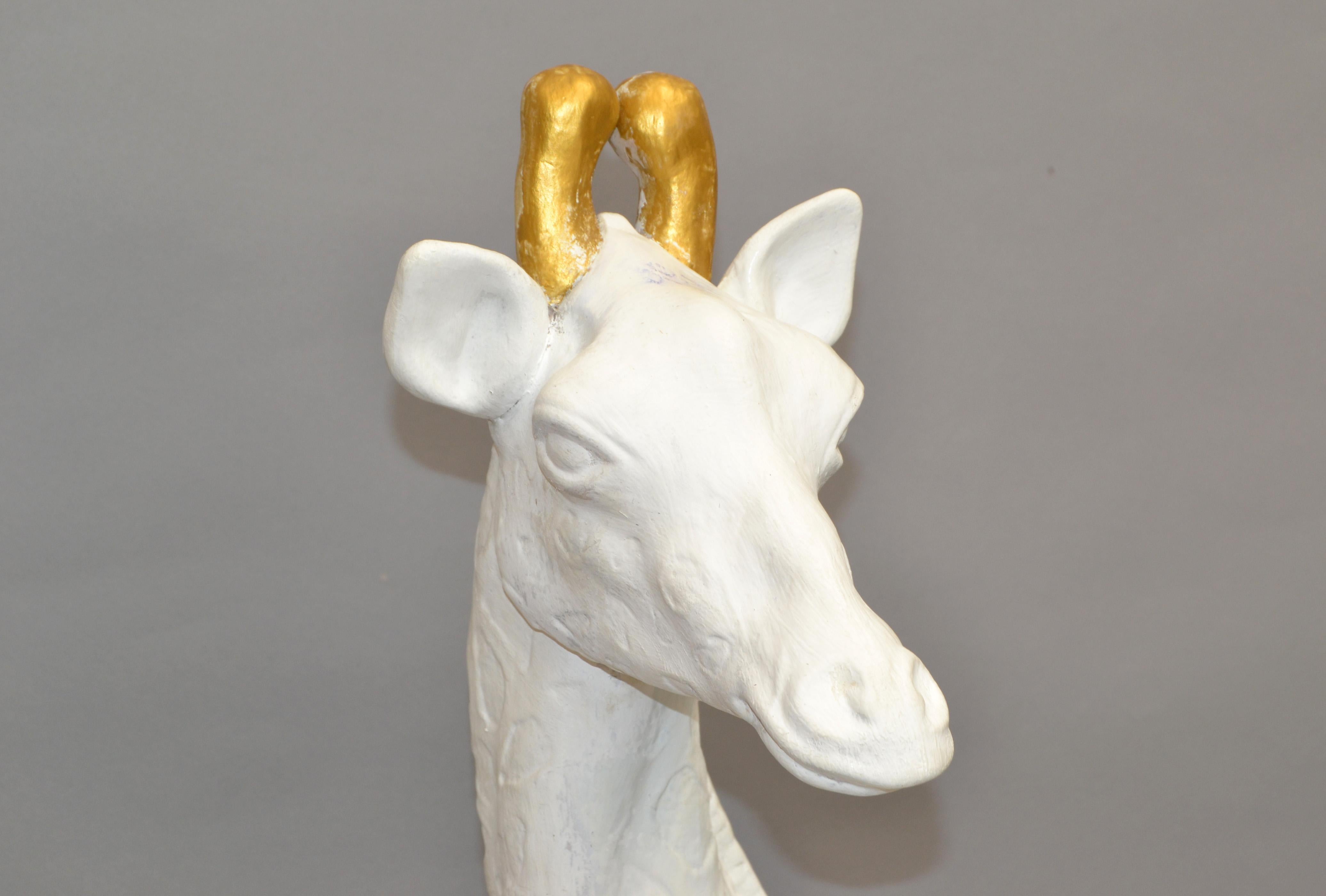 Hand-Crafted Mid-Century Modern Handmade White & Gold Finish Plaster Giraffe Animal Sculpture For Sale
