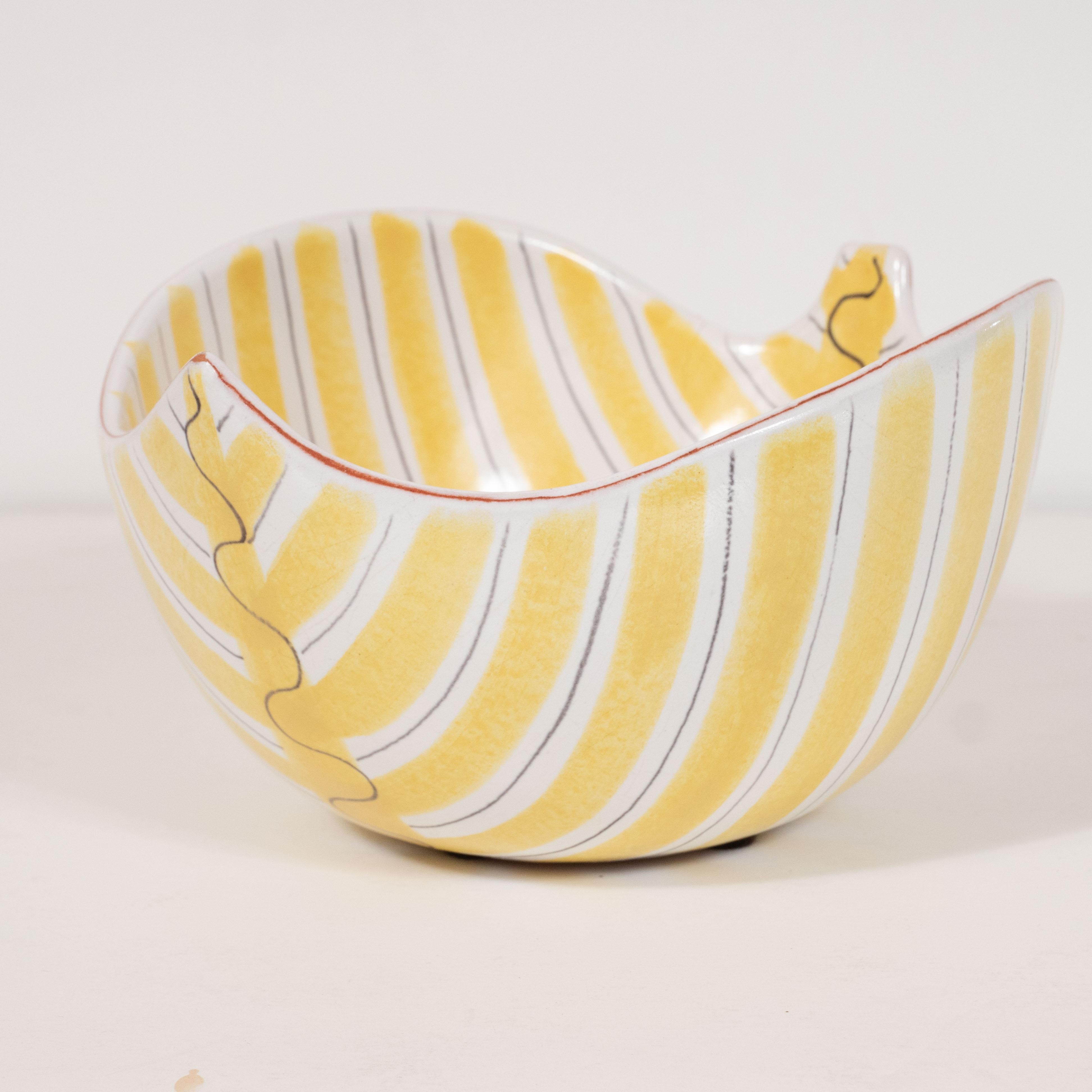 Mid-Century Modern Hand-Painted Striated Ceramic Bowl by Per Linnemann-Schmidt im Zustand „Hervorragend“ in New York, NY