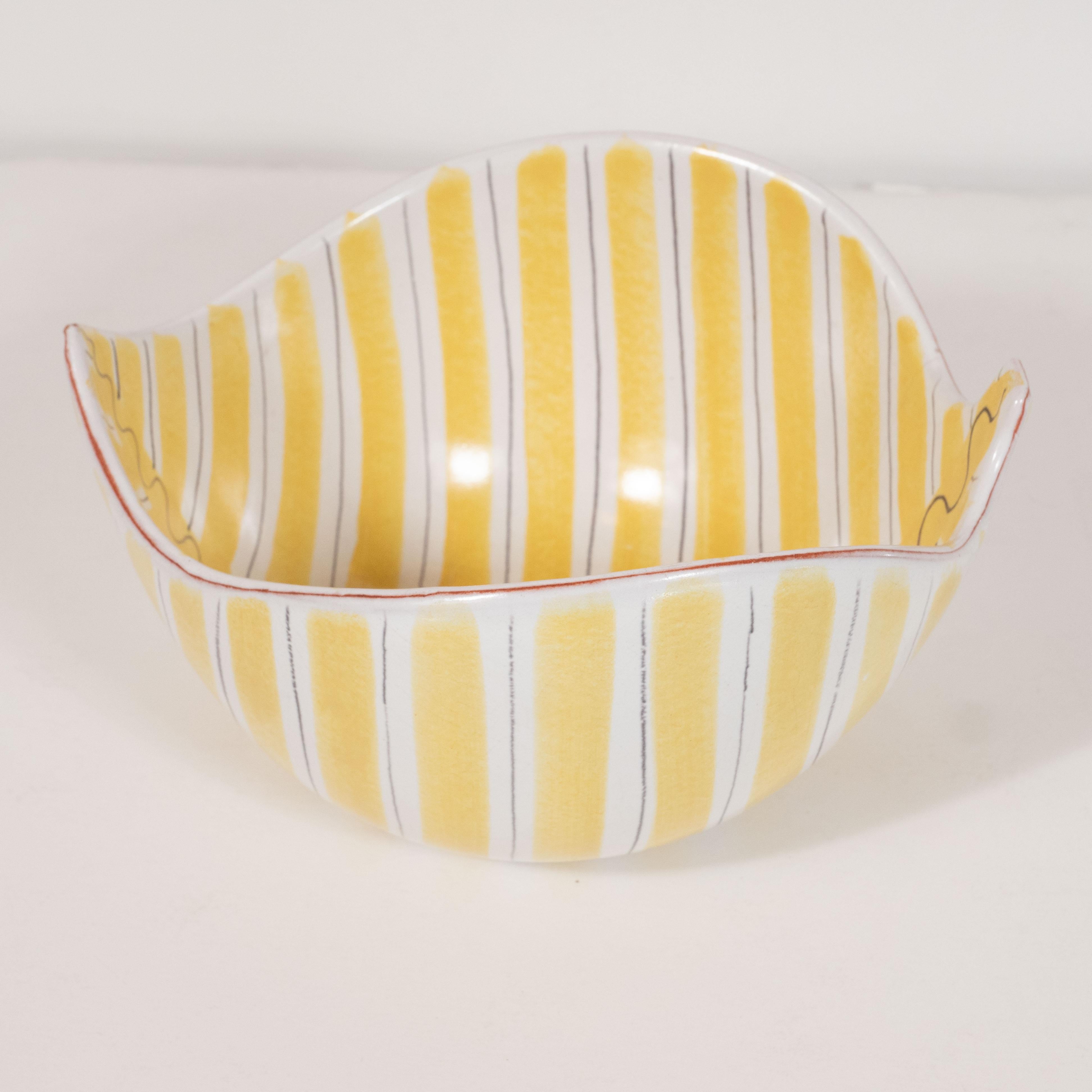 Mid-Century Modern Hand-Painted Striated Ceramic Bowl by Per Linnemann-Schmidt 2