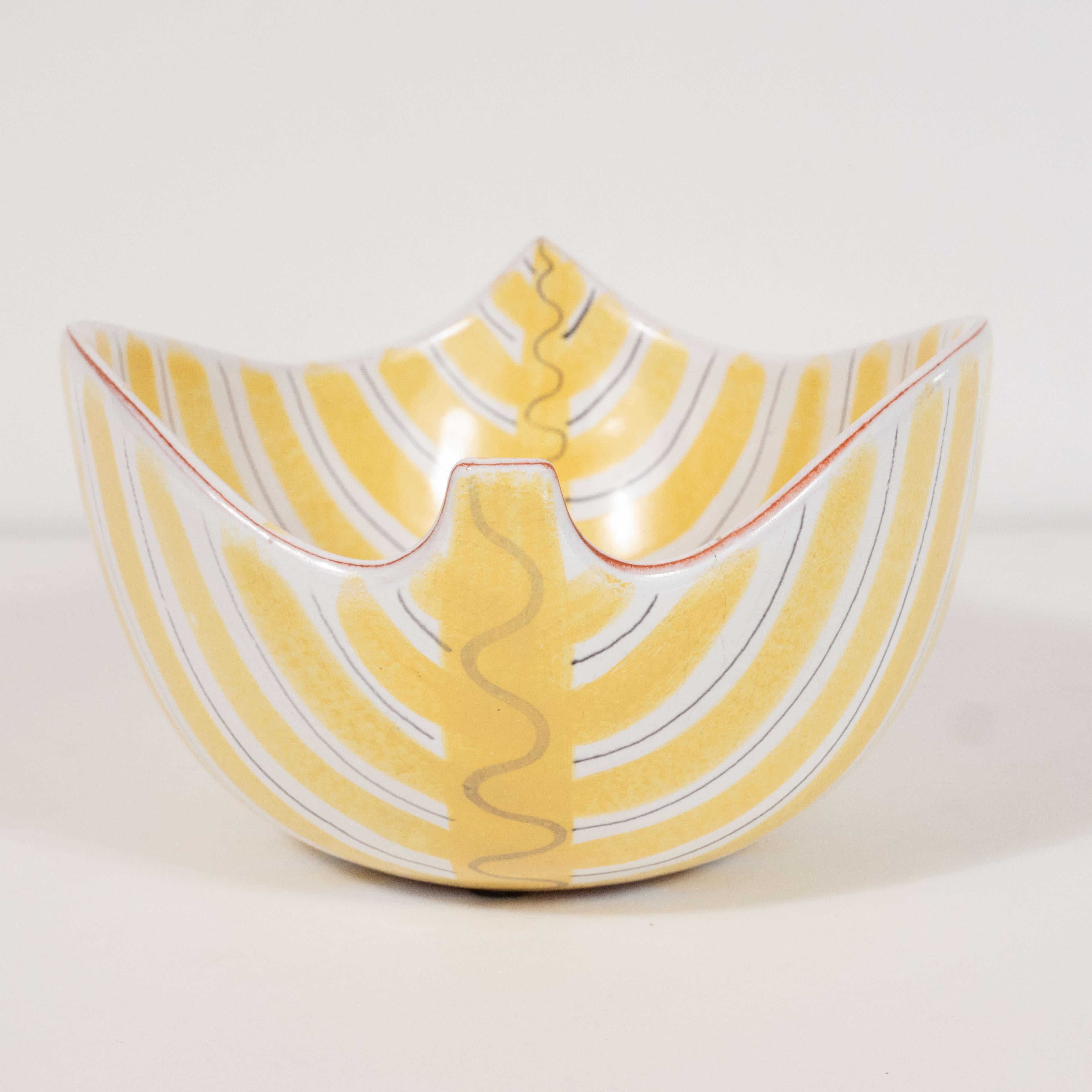 Mid-Century Modern Hand-Painted Striated Ceramic Bowl by Per Linnemann-Schmidt 3