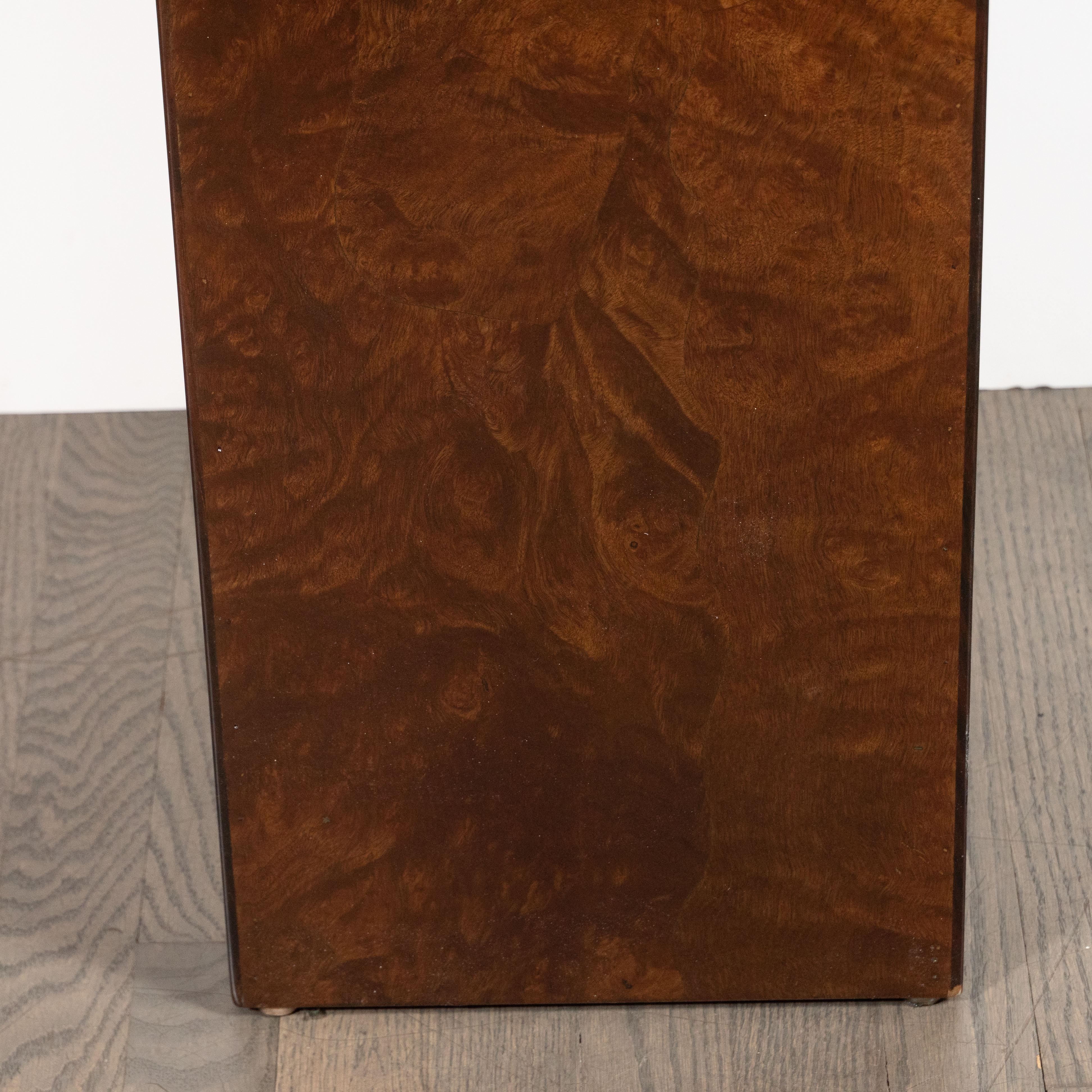 Mid-Century Modern Handrubbed Bookmatched Burled Walnut Pedestal In Excellent Condition In New York, NY