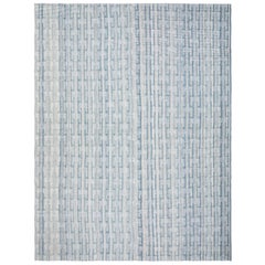 Mid-Century Modern Handwoven Flat-Weave Rug in Shades of Blue