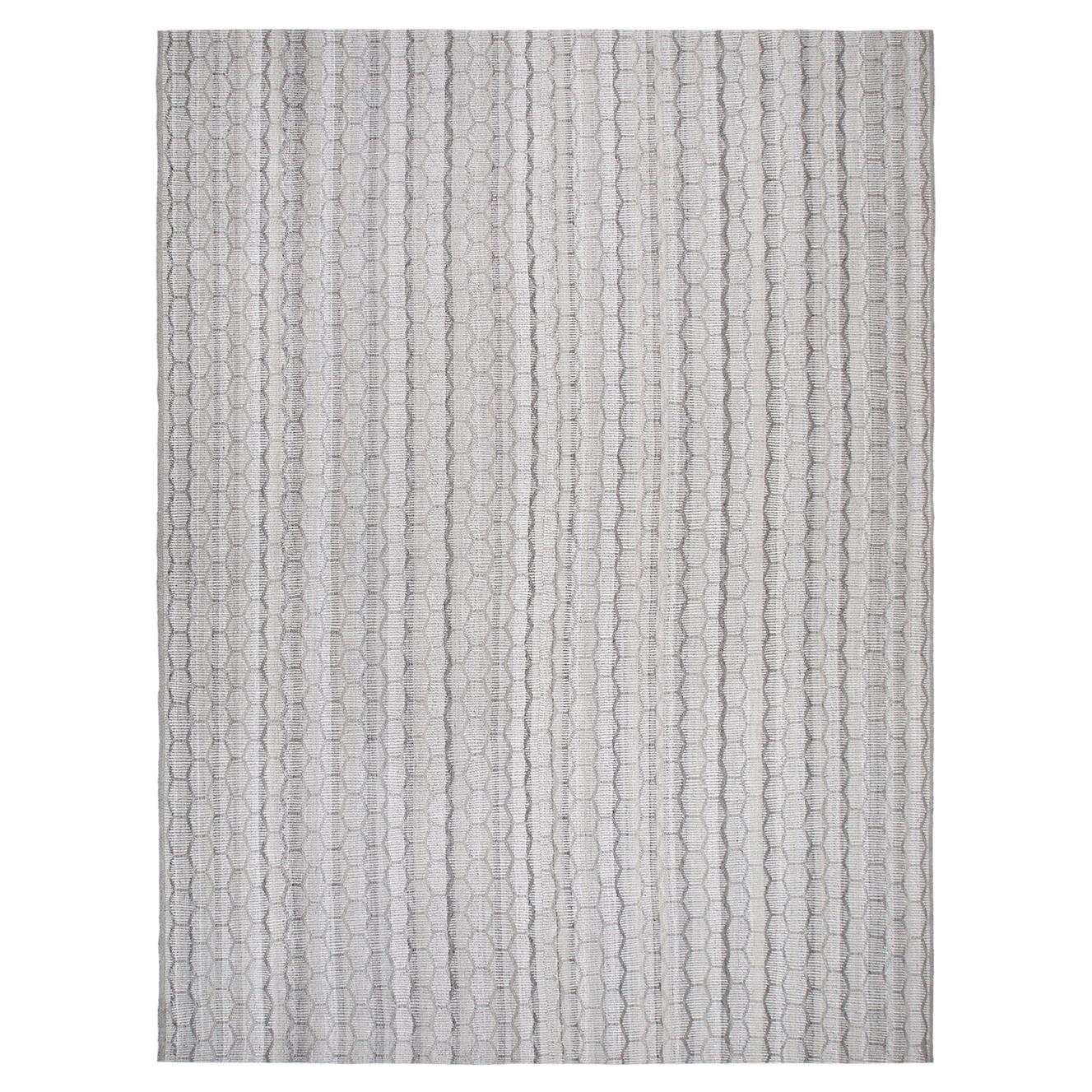 Handgewebter Flachgewebe-Teppich in Grau, Mid-Century Modern
