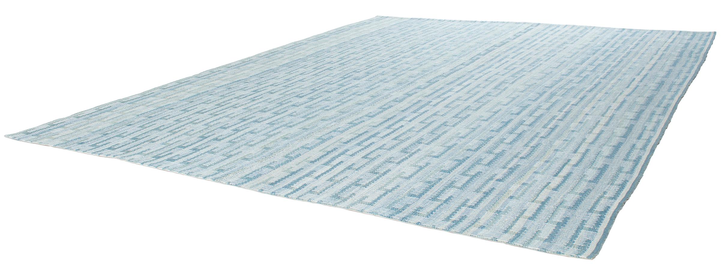 Handgewebter Flachgewebe-Teppich in Blau, Mid-Century Modern (Moderne der Mitte des Jahrhunderts) im Angebot