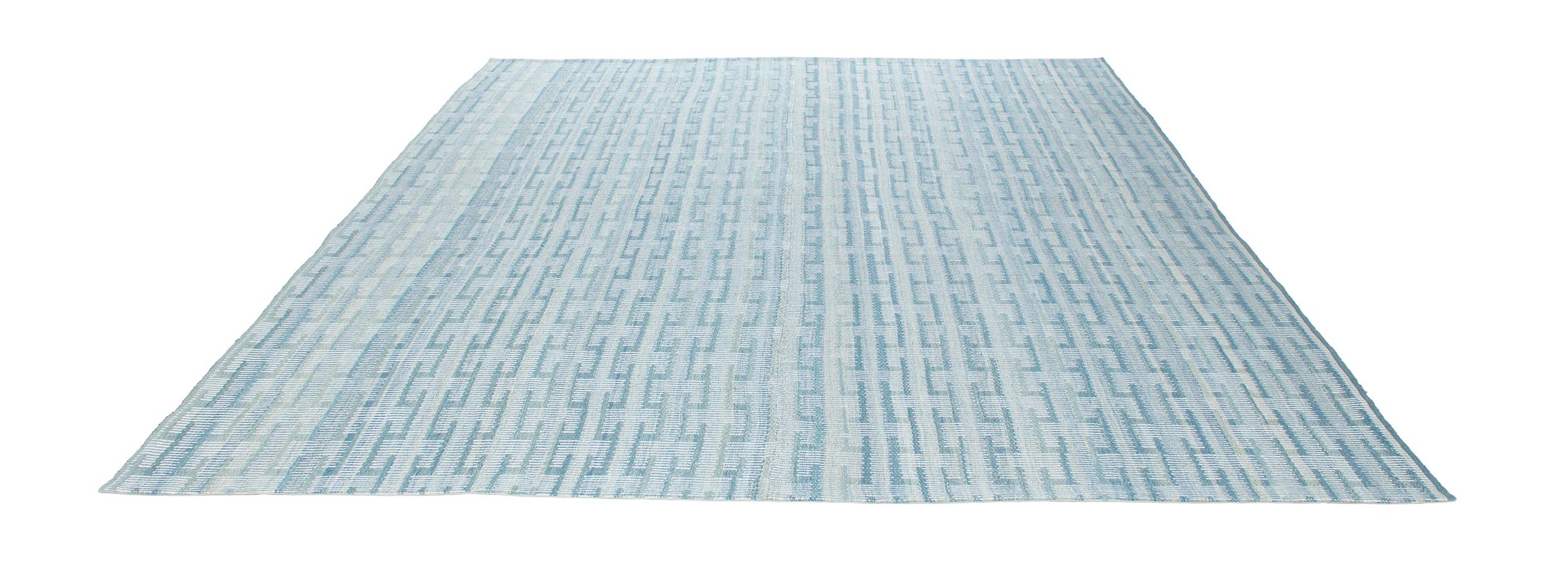Handgewebter Flachgewebe-Teppich in Blau, Mid-Century Modern (Afghanisch) im Angebot