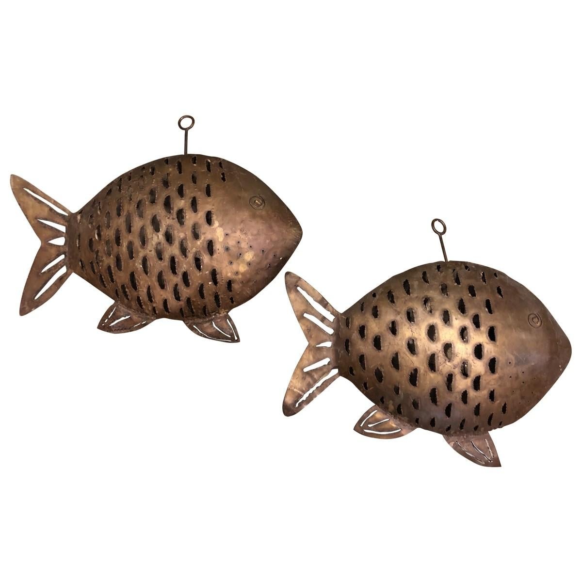 Mid-Century Modern Hanging Fish Candleholders, 20th Century For Sale