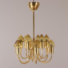Hans-Agne Jakobsson 12-Armed Brass and Glass Model T 789/12 Chandelier, 1960s