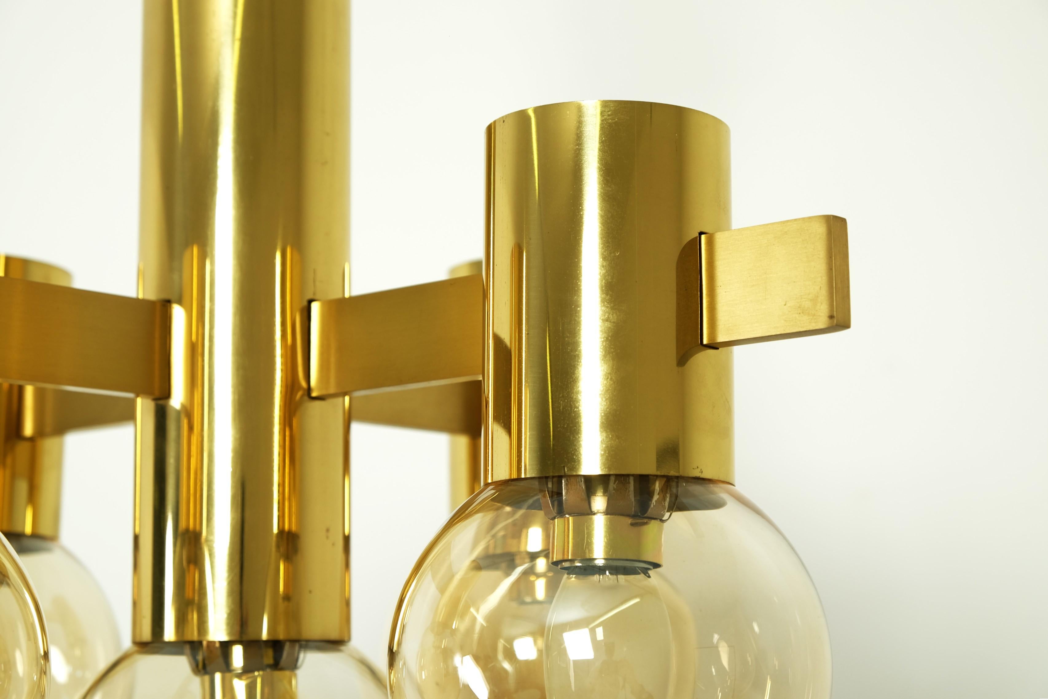 Mid Century Hans Agne Jakobsson Chandelier Ceiling Lamp Brass with 5 Glass Balls For Sale 5