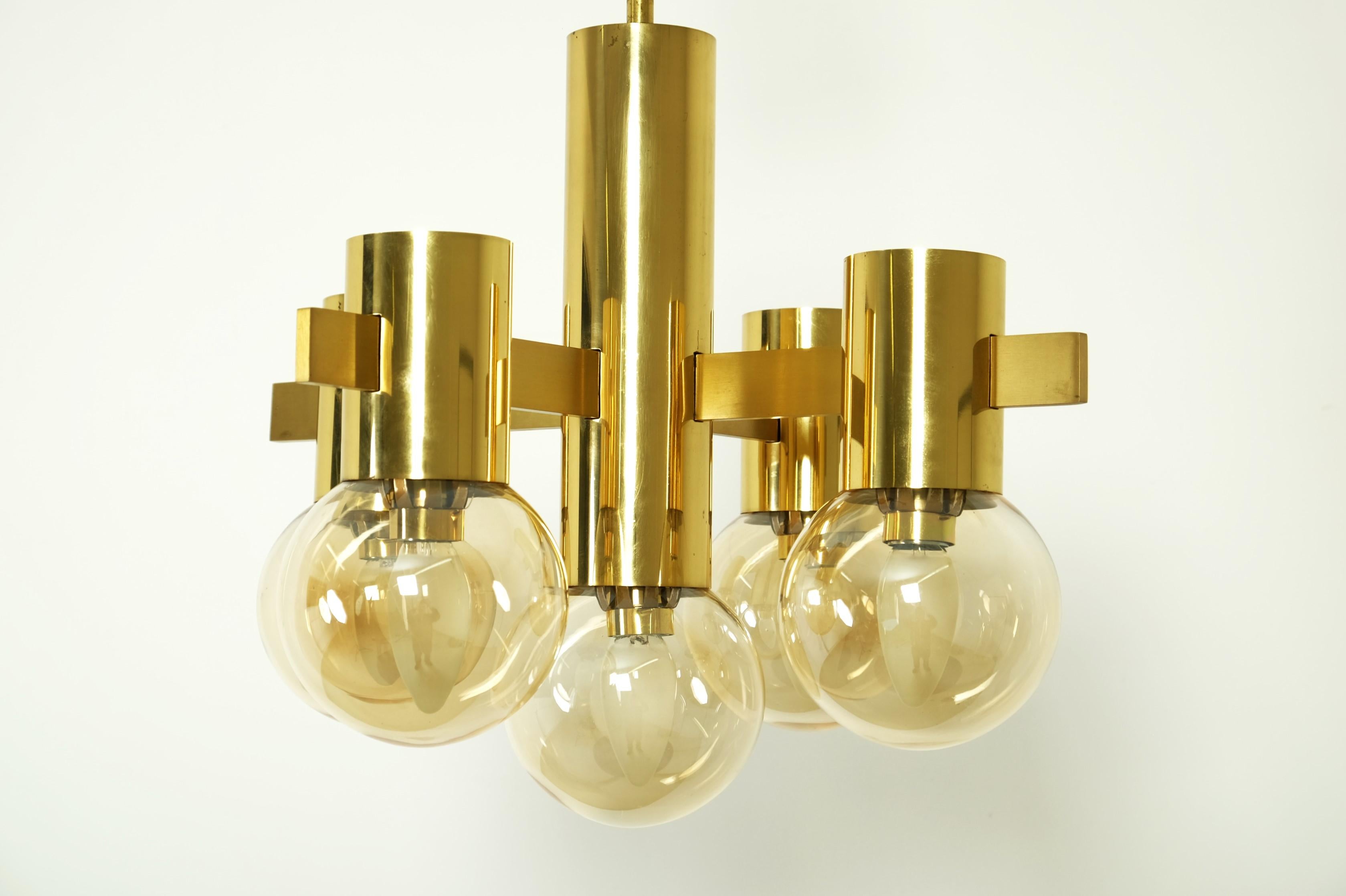 Mid Century Hans Agne Jakobsson Chandelier Ceiling Lamp Brass with 5 Glass Balls For Sale 6