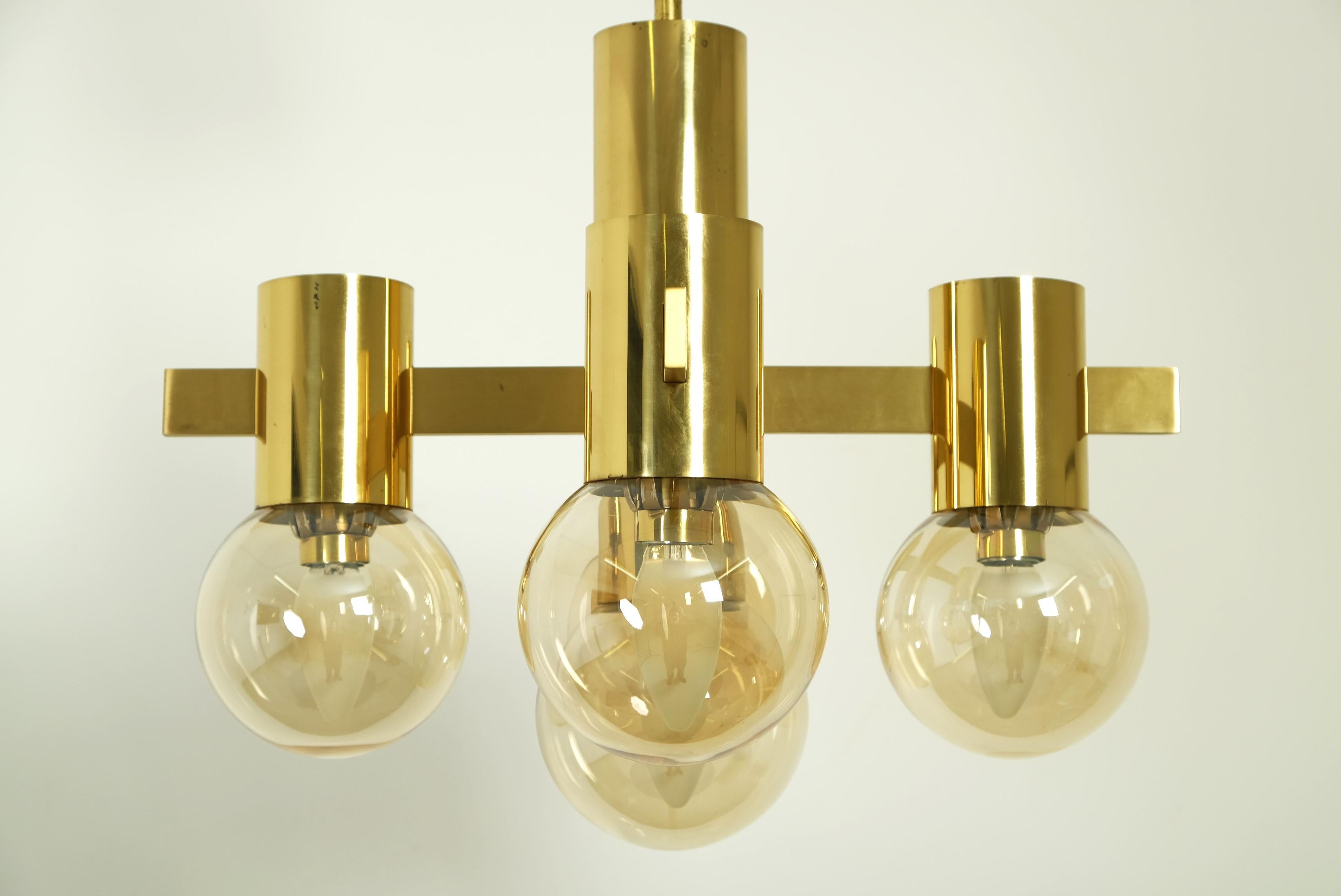 Mid Century Hans Agne Jakobsson Chandelier Ceiling Lamp Brass with 5 Glass Balls For Sale 8