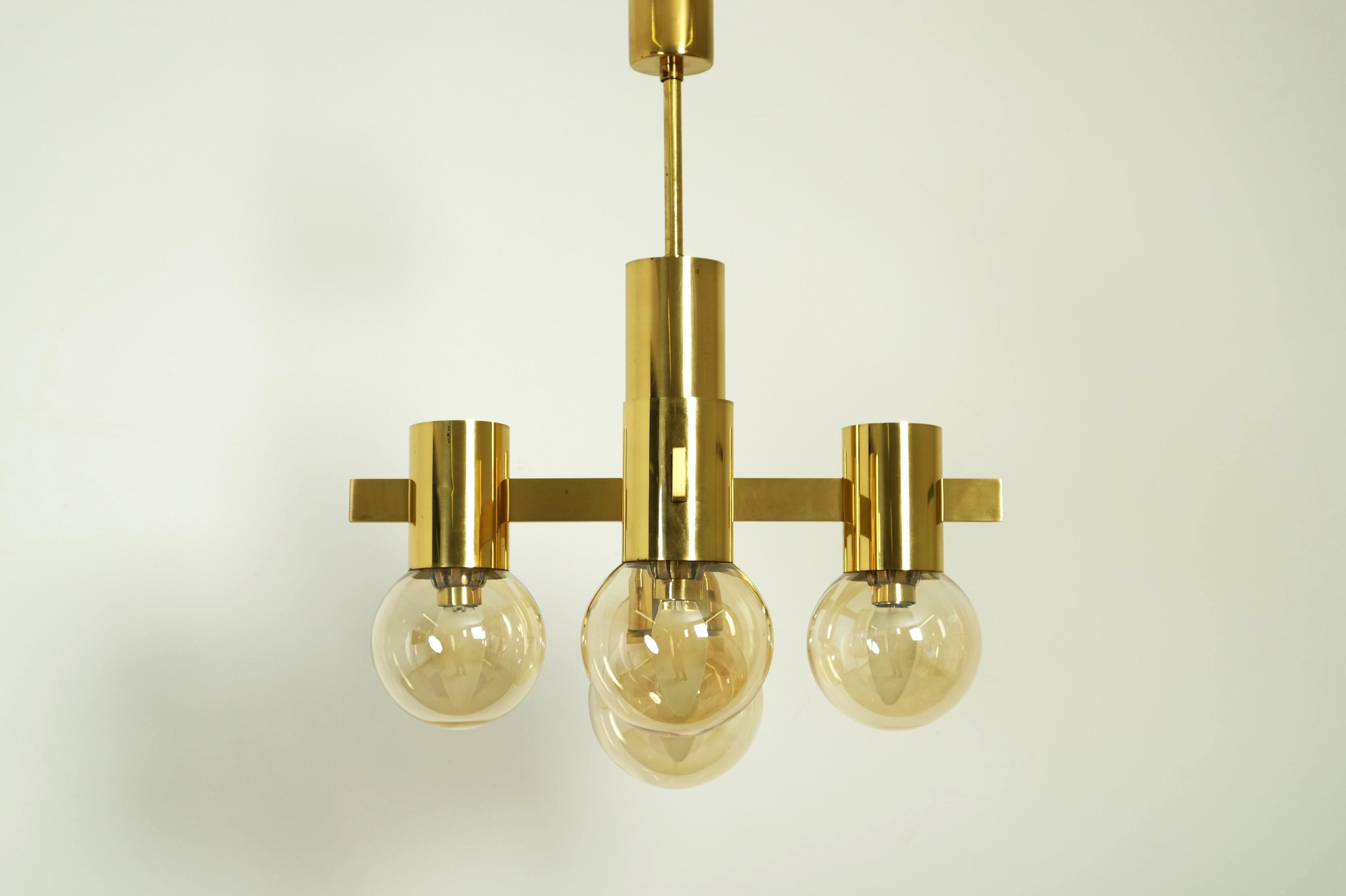 Mid-Century Modern Mid Century Hans Agne Jakobsson Chandelier Ceiling Lamp Brass with 5 Glass Balls For Sale