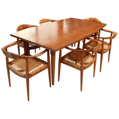 Mid-Century Modern Hans Wegner Danish Expandable Dining Set Table 6 Chairs 1960s