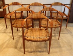 Mid-Century Modern Hans Wegner Danish Teak & Cane Set of 6 Dining Chairs, 1960s