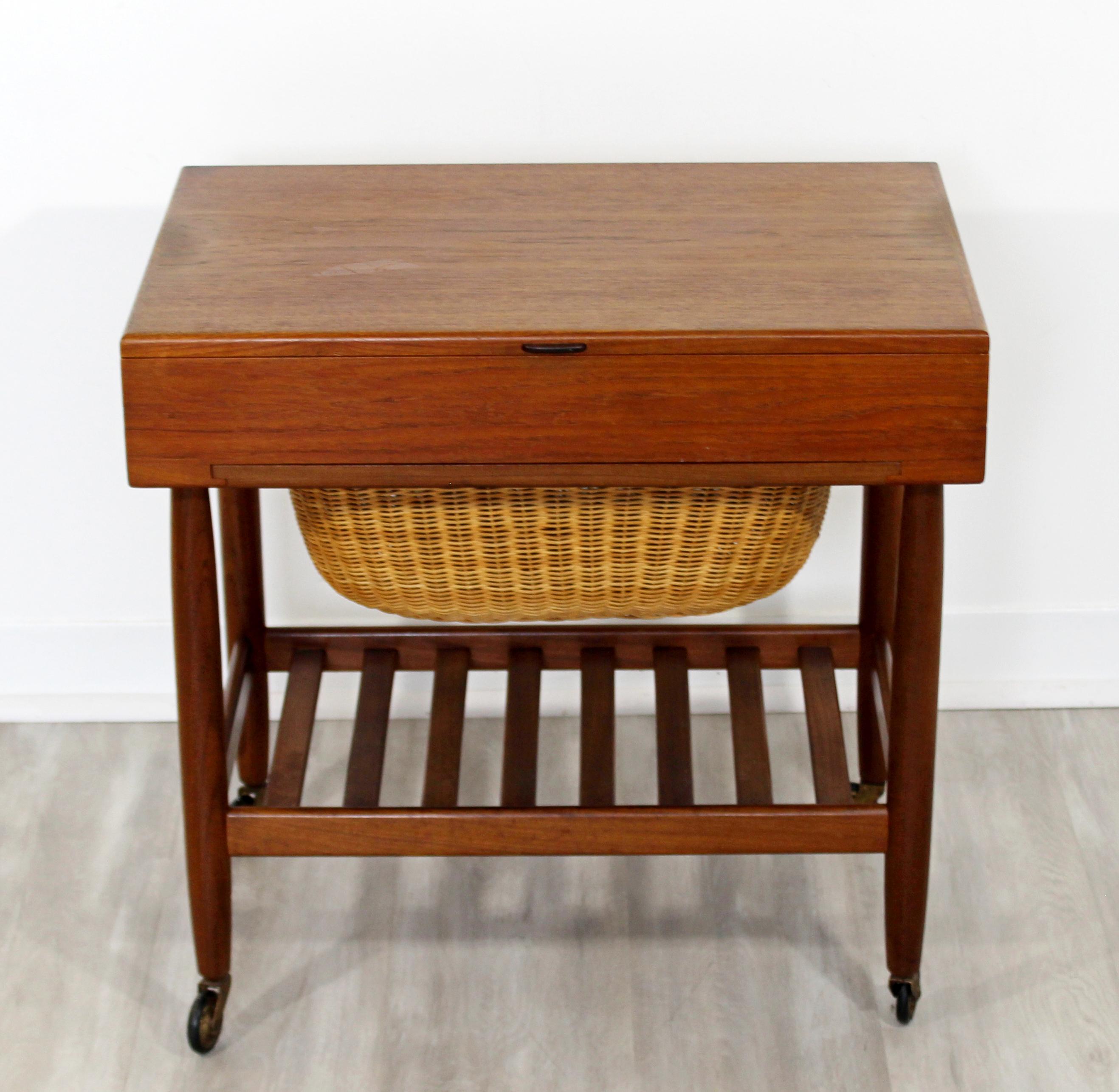 Scandinavian Mid-Century Modern Ejvind Johansson Danish Teak Sewing Cabinet Side End Table