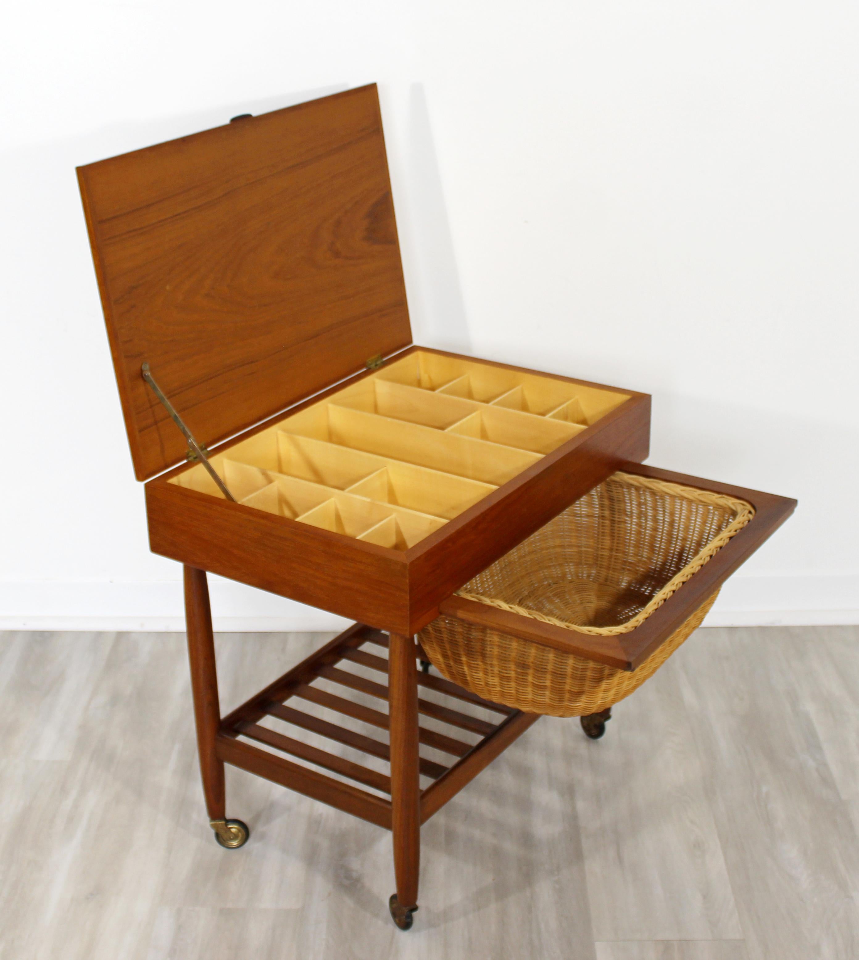 Mid-Century Modern Ejvind Johansson Danish Teak Sewing Cabinet Side End Table In Good Condition In Keego Harbor, MI