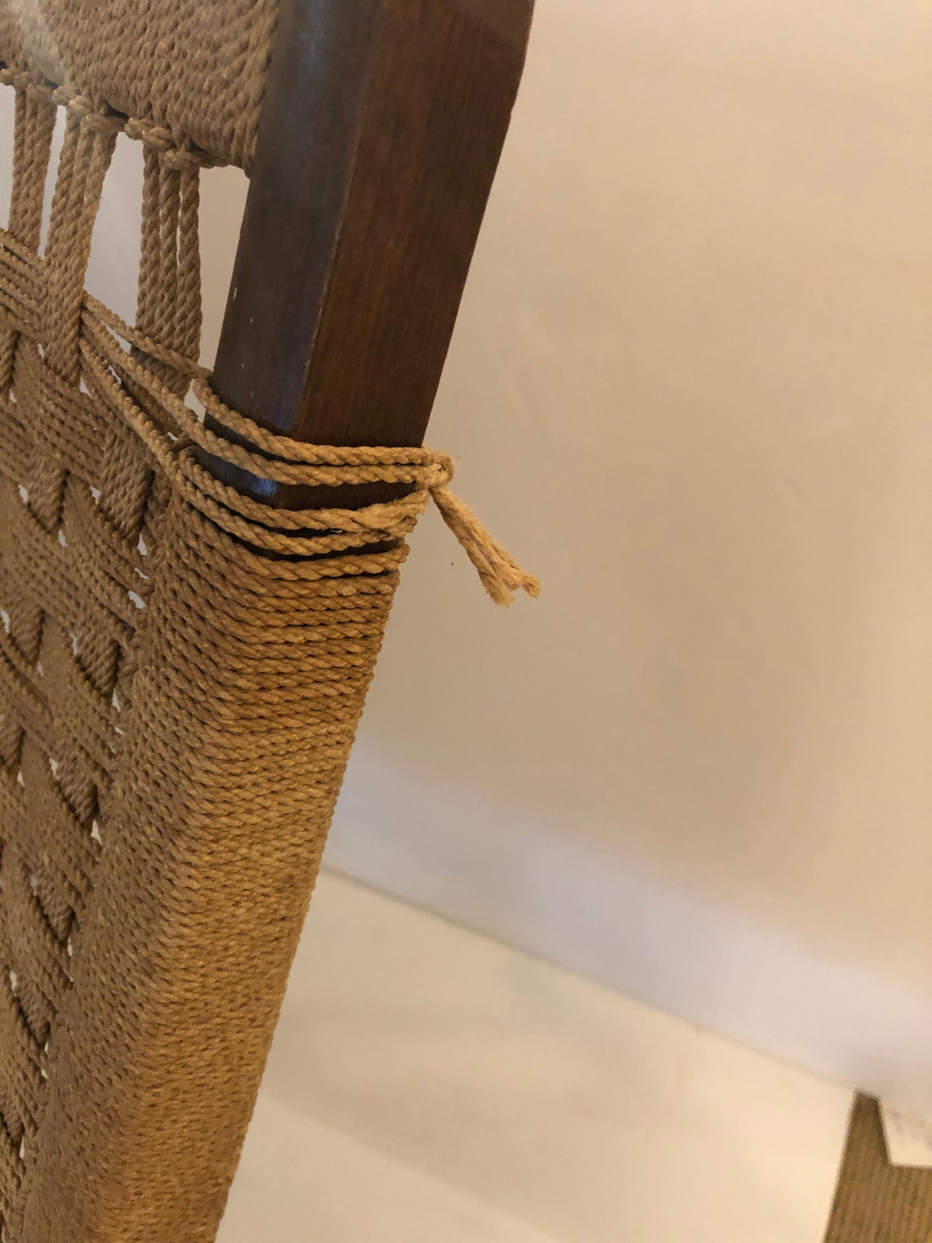 Mid-Century Modern Hans Wegner Style Oak and Rope Folding Lounge Chair 2