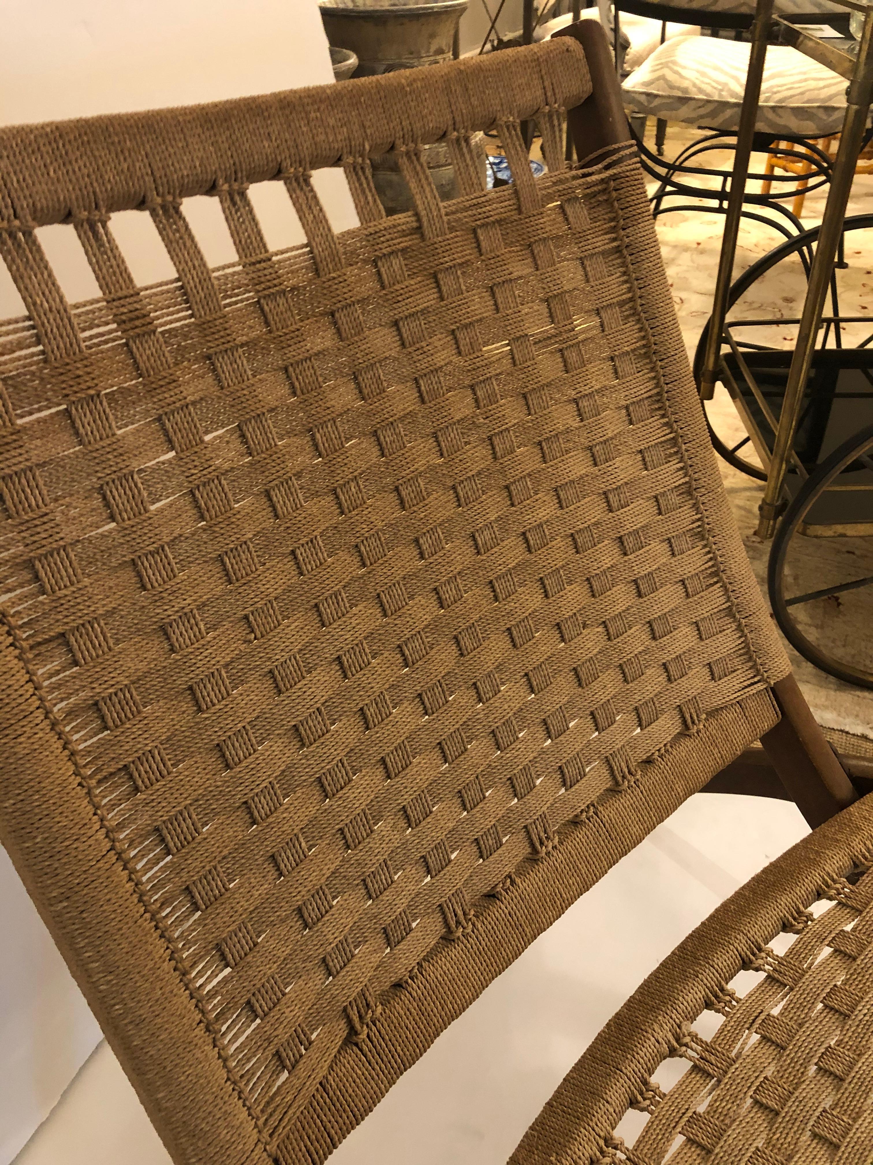 Mid-Century Modern Hans Wegner Style Oak and Rope Folding Lounge Chair 5