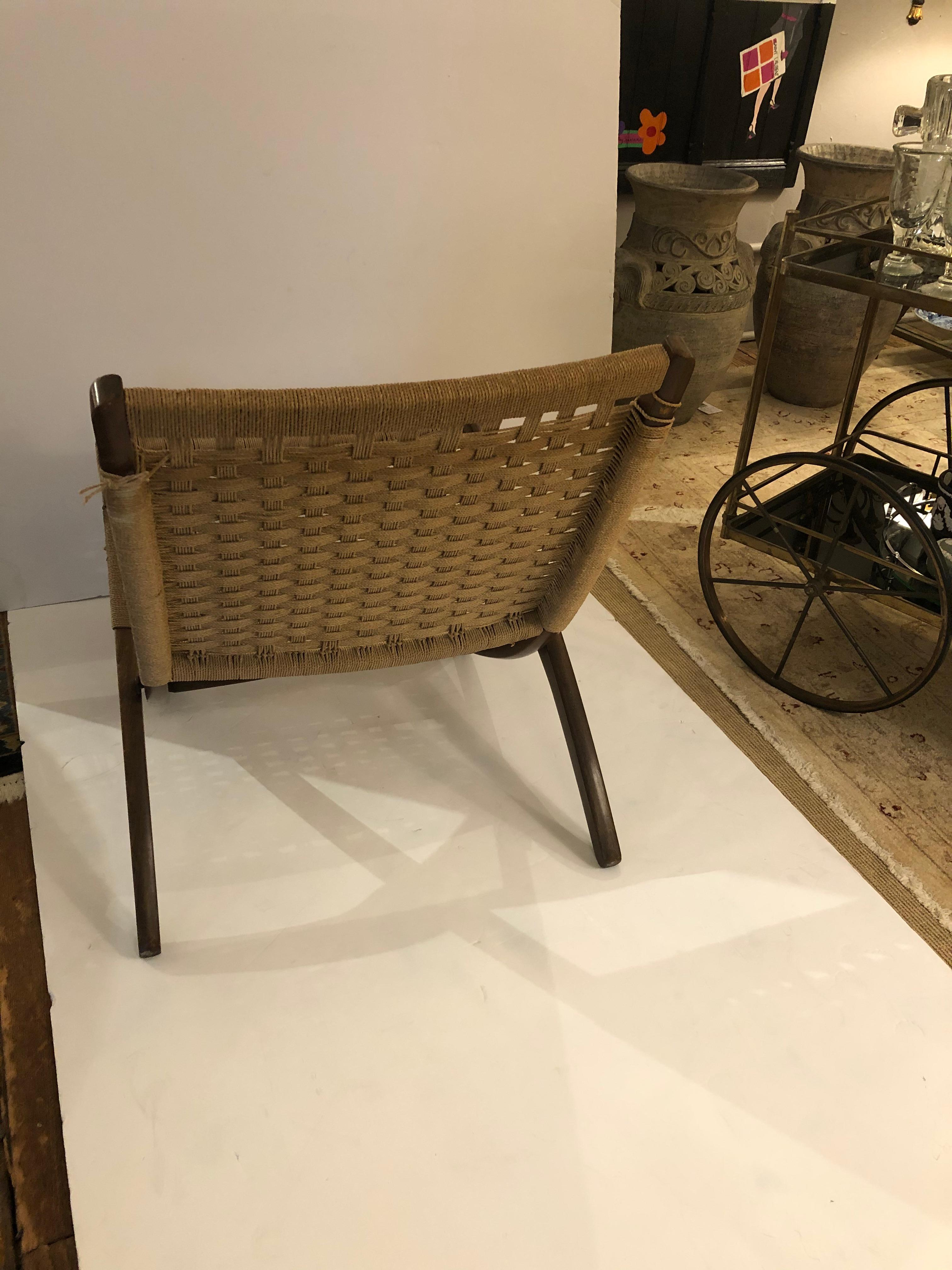 Mid-Century Modern Hans Wegner Style Oak and Rope Folding Lounge Chair 6