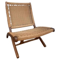 Mid Century Modern Hans Wegner Style Walnut Framed Folding Lounge Chair
