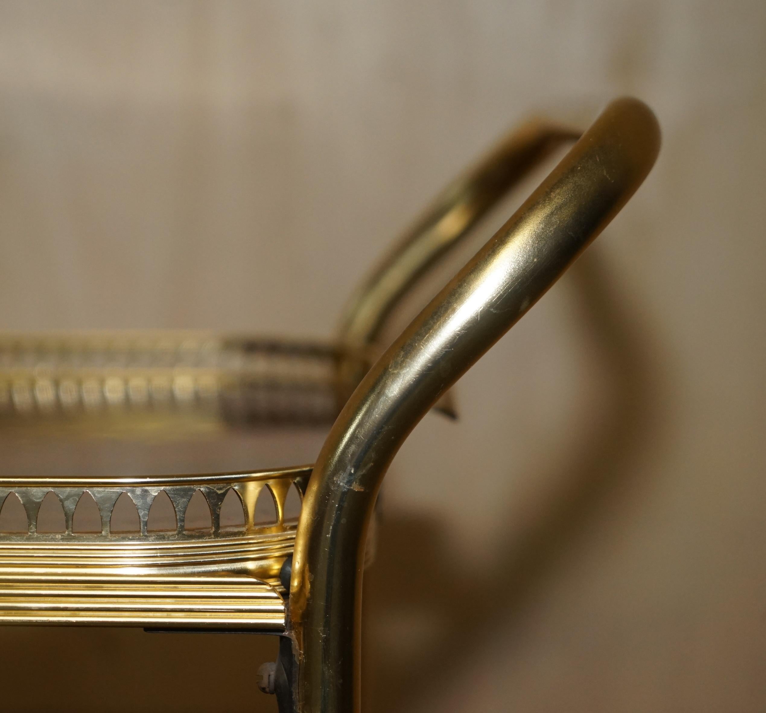 Mid-Century Modern Hardwood Brass Circa 1950's Drinks Trolley Tray Table Top 4