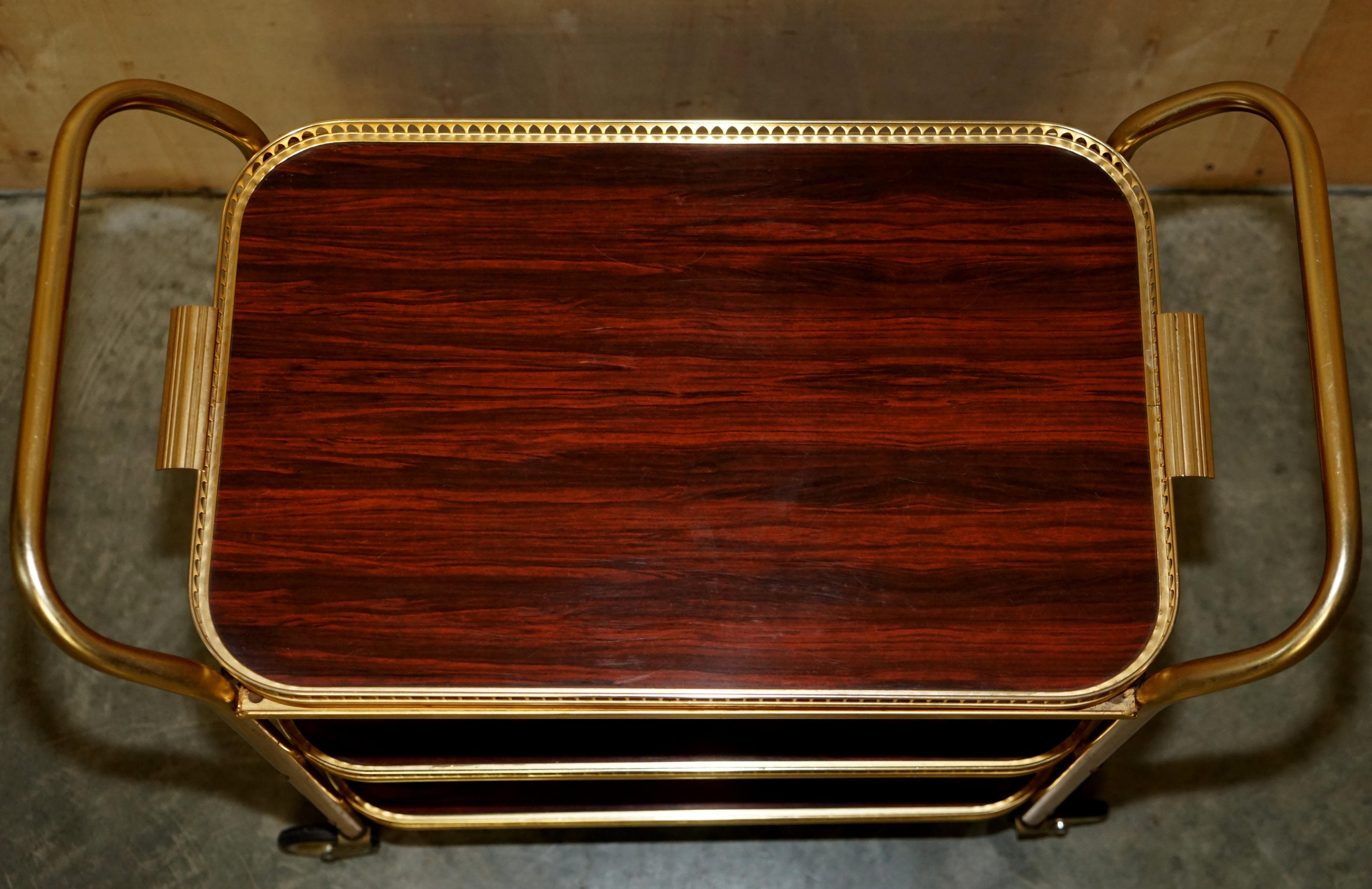 Mid-Century Modern Hardwood Brass Circa 1950's Drinks Trolley Tray Table Top 6