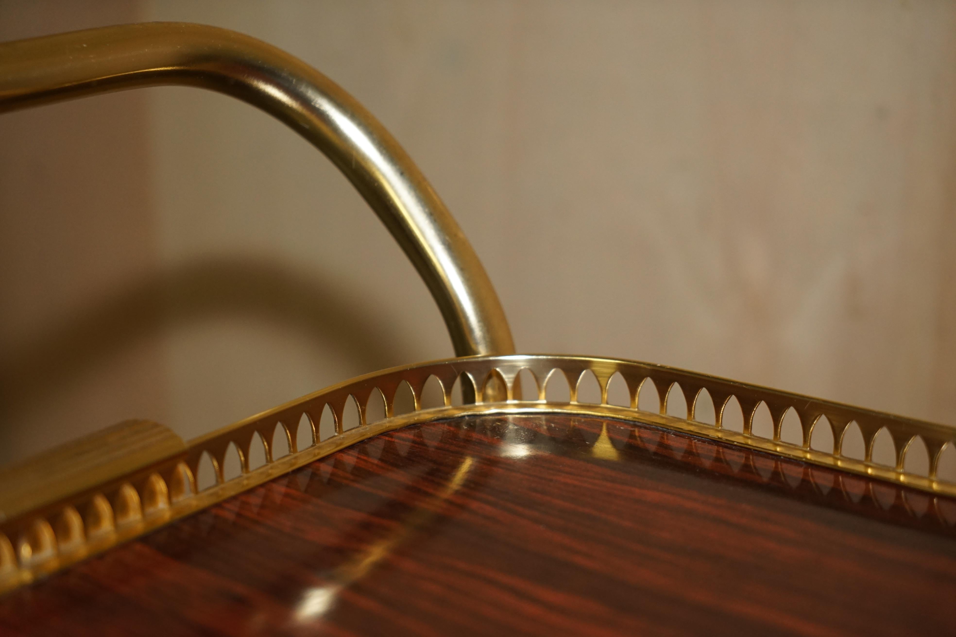 Mid-Century Modern Hardwood Brass Circa 1950's Drinks Trolley Tray Table Top 7