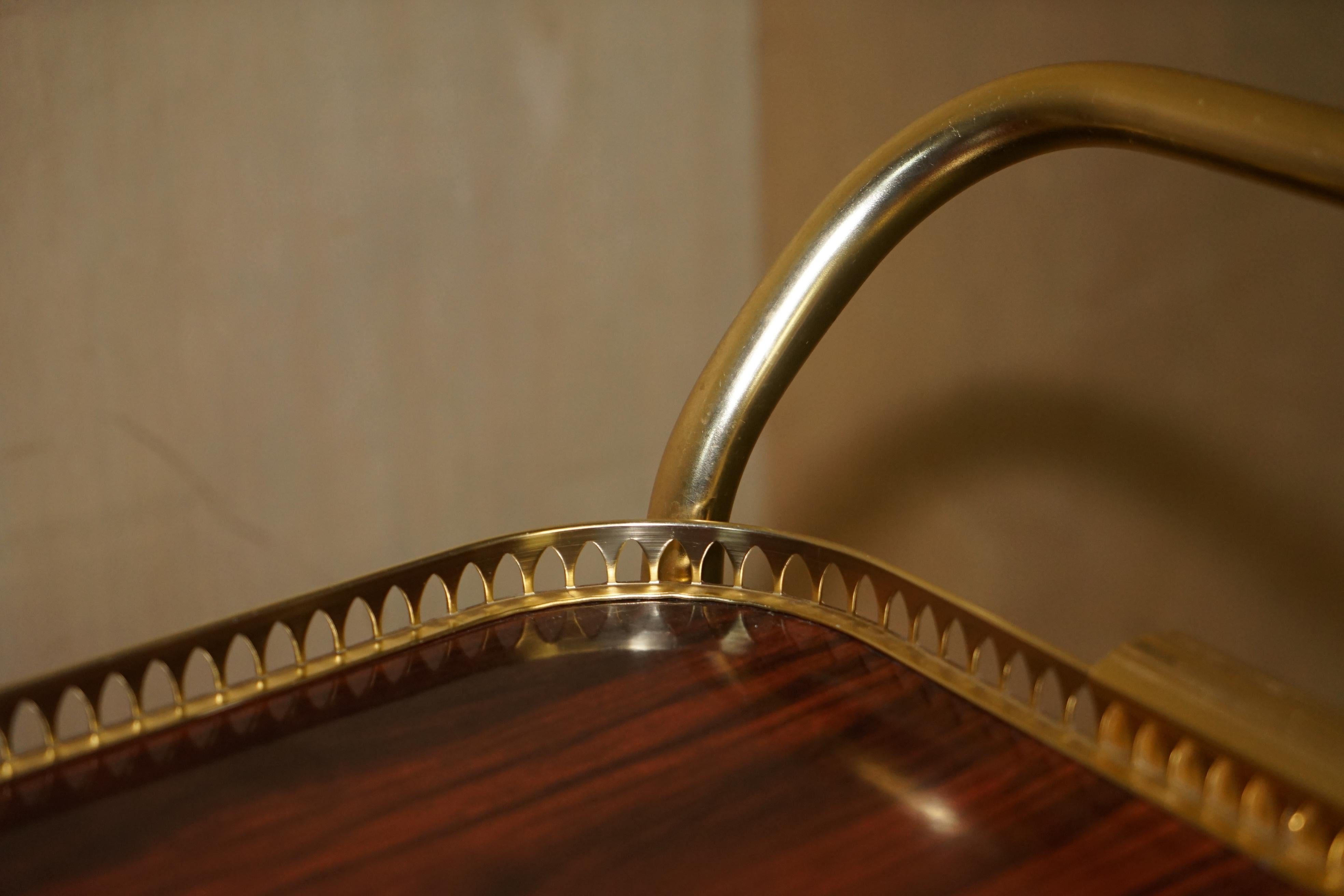 Mid-Century Modern Hardwood Brass Circa 1950's Drinks Trolley Tray Table Top 8