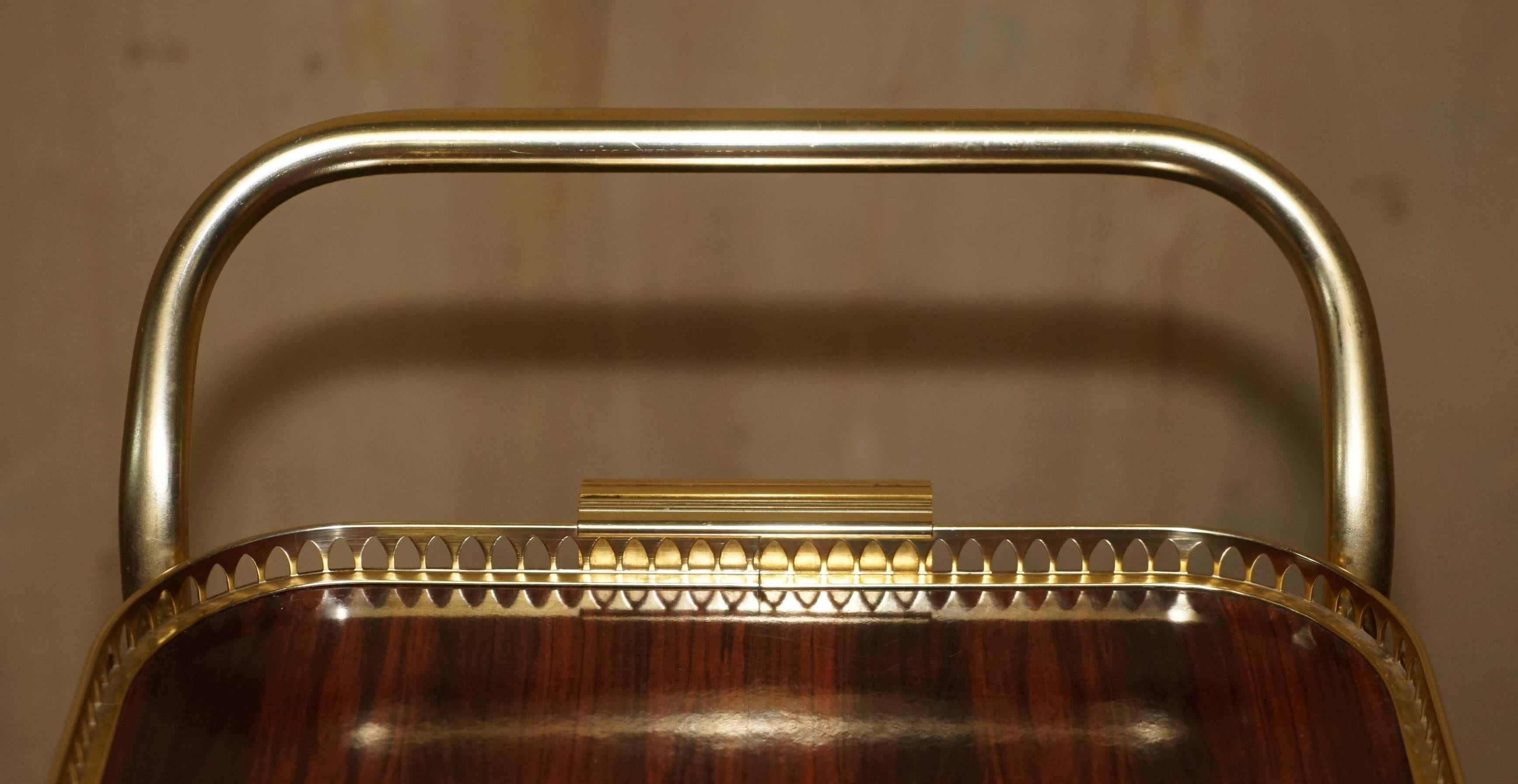 Mid-Century Modern Hardwood Brass Circa 1950's Drinks Trolley Tray Table Top 12