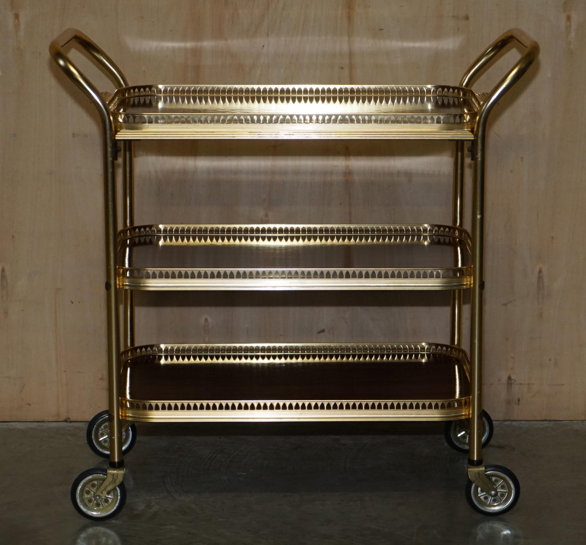 Mid-Century Modern Hardwood Brass Circa 1950's Drinks Trolley Tray Table Top 13
