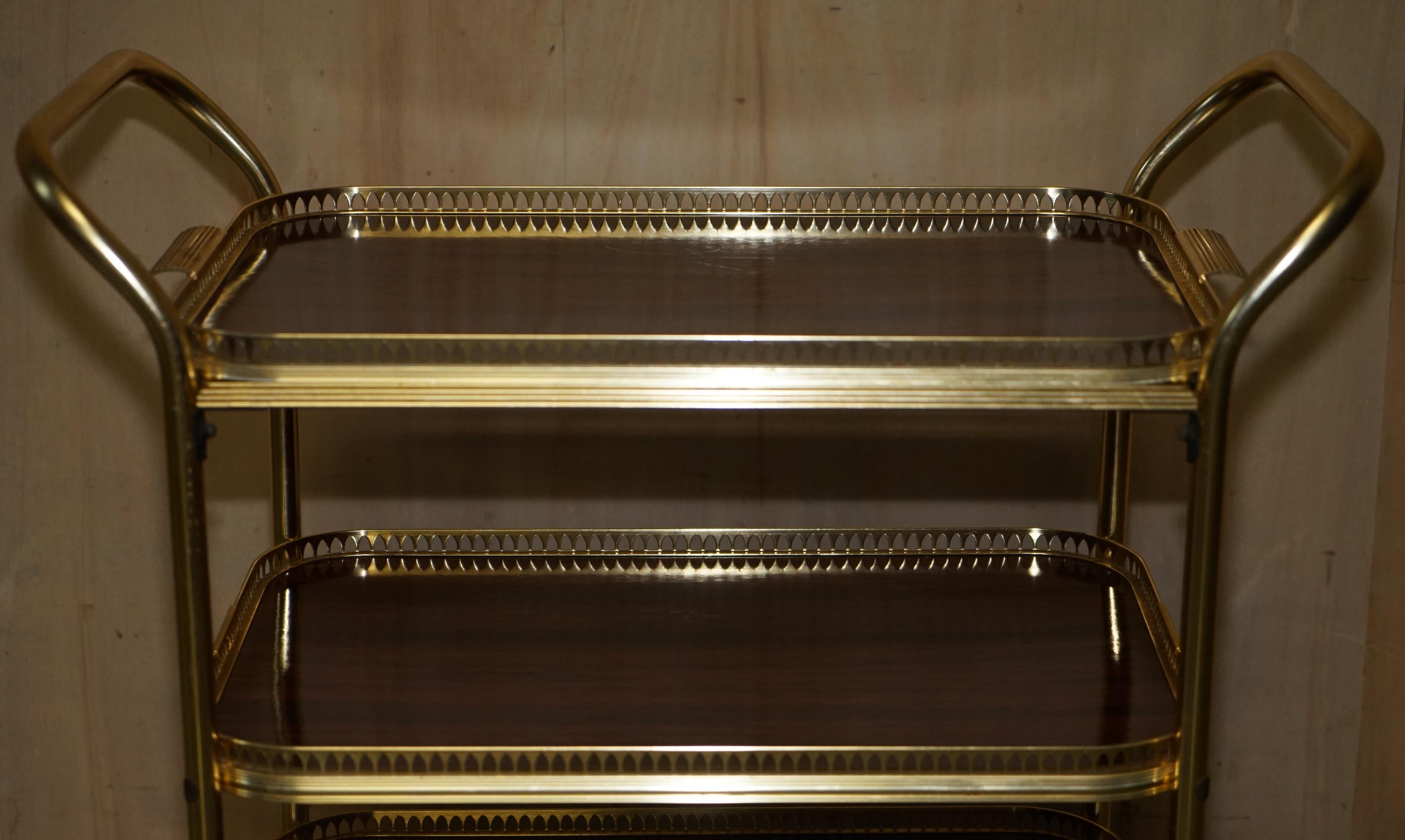English Mid-Century Modern Hardwood Brass Circa 1950's Drinks Trolley Tray Table Top
