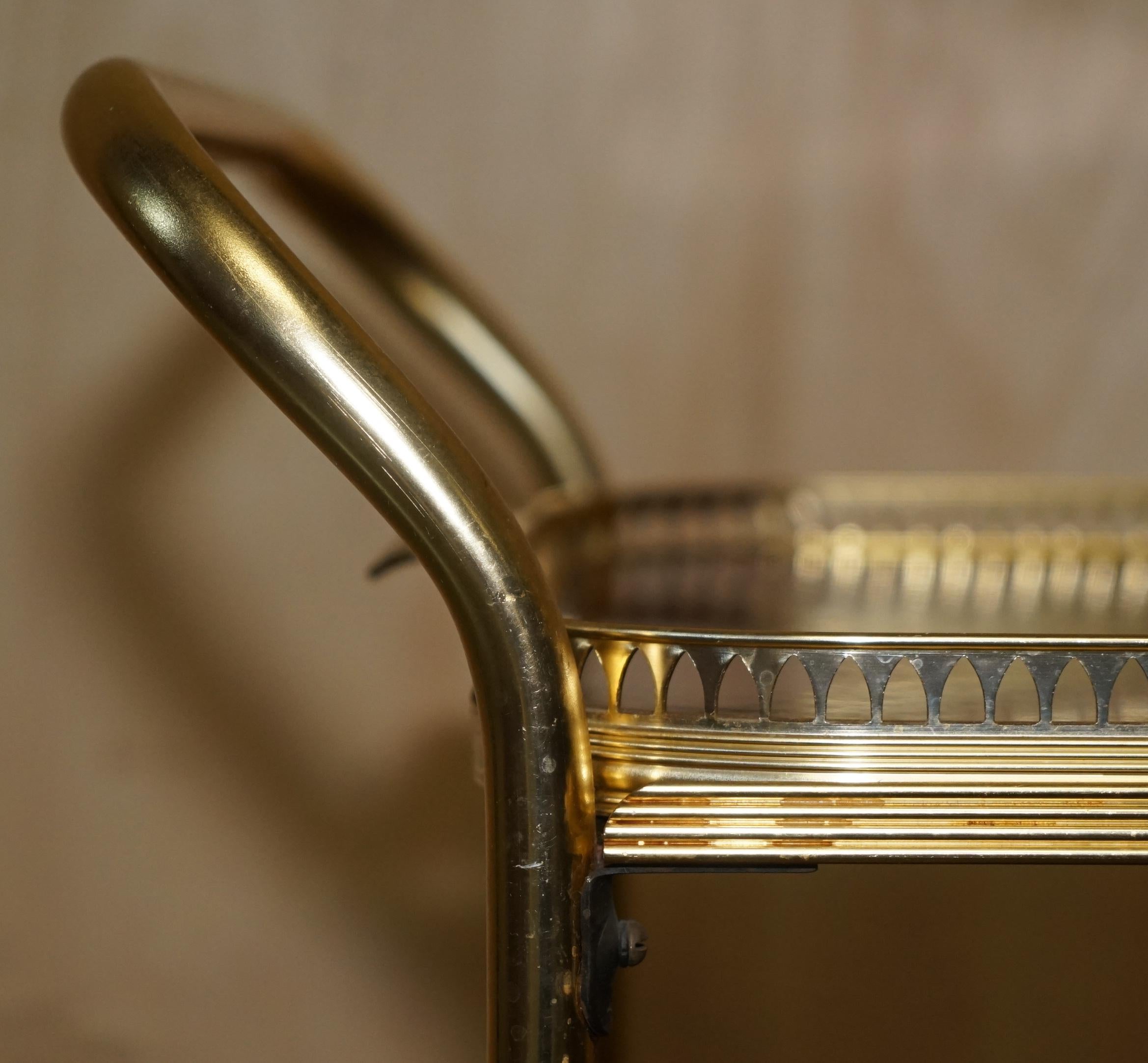 Mid-Century Modern Hardwood Brass Circa 1950's Drinks Trolley Tray Table Top 1