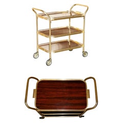 Mid-Century Modern Hardwood Brass Circa 1950's Drinks Trolley Tray Table Top
