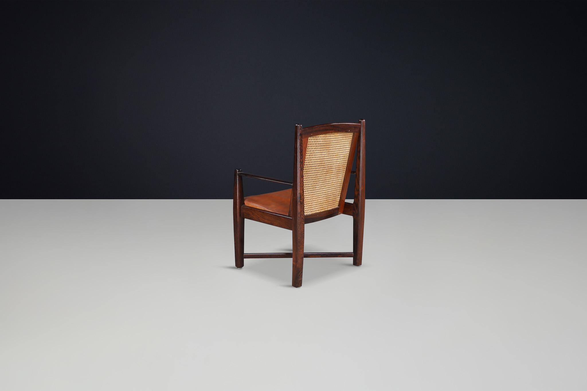 Mid-Century Modern Hardwood, Cane, and Leather Armchairs, Brazil 1960s For Sale 6