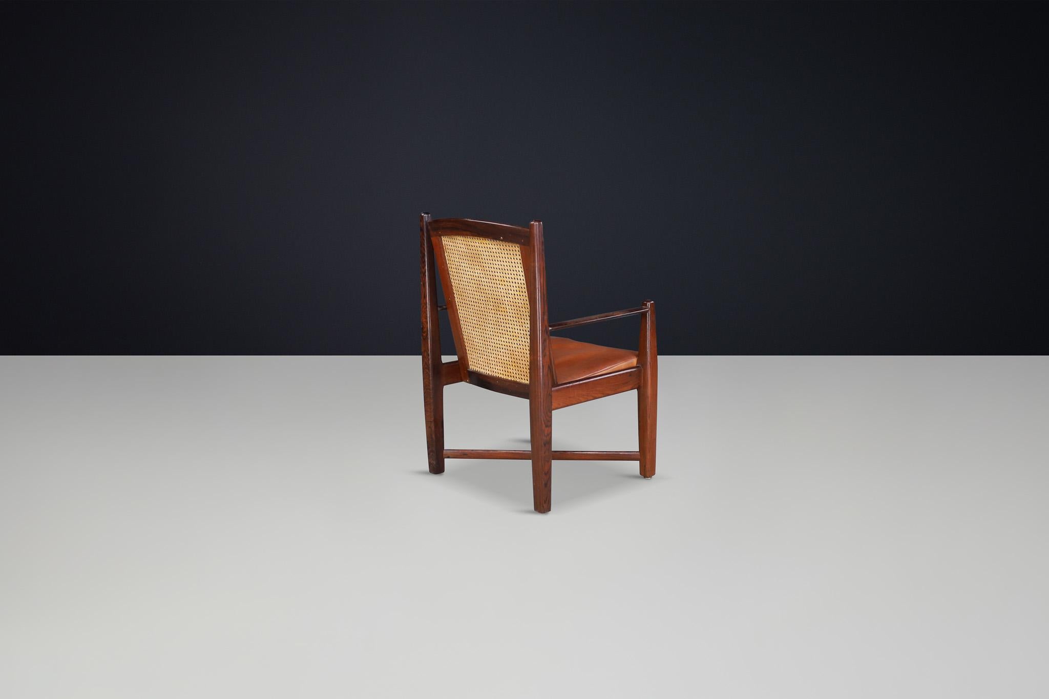 Mid-Century Modern Hardwood, Cane, and Leather Armchairs, Brazil 1960s For Sale 7