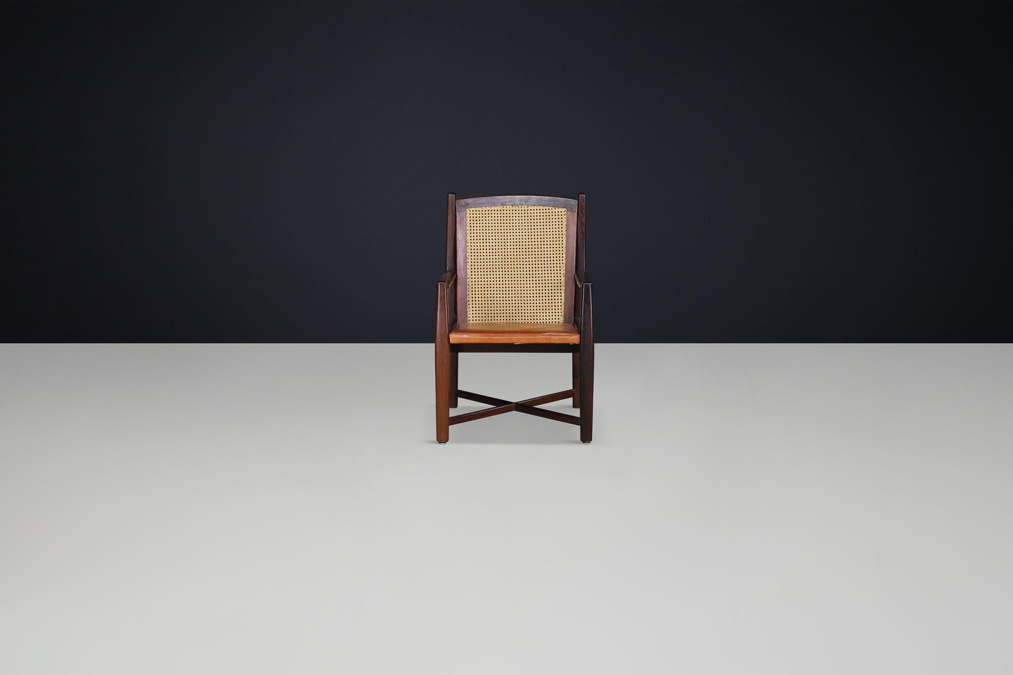 Mid-Century Modern Hardwood, Cane, and Leather Armchairs, Brazil 1960s For Sale 9