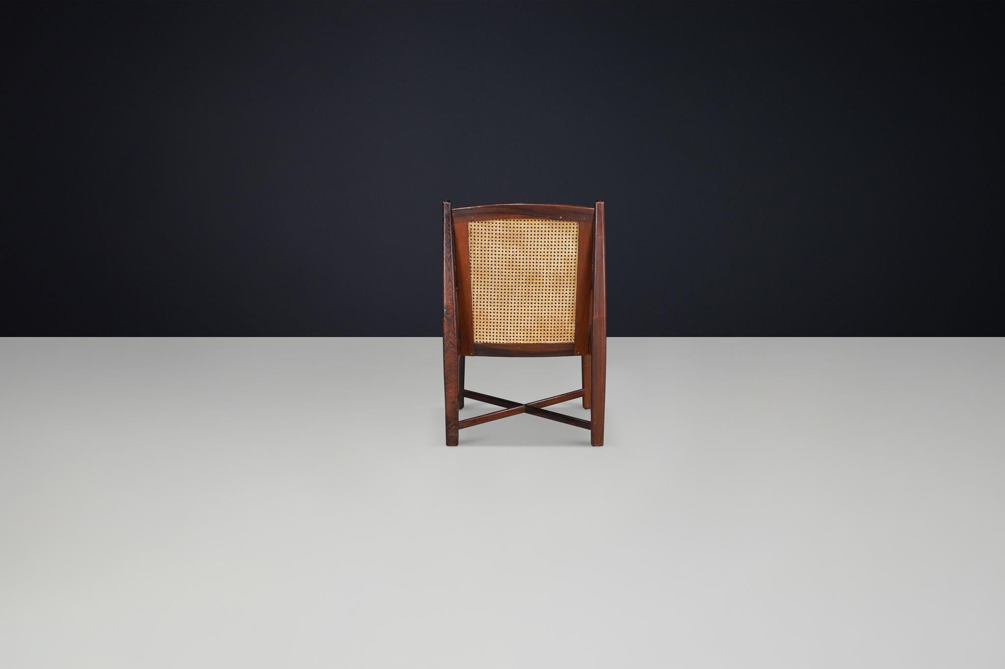 Mid-Century Modern Hardwood, Cane, and Leather Armchairs, Brazil 1960s For Sale 11