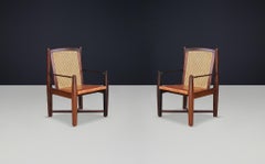 Mid-Century Modern Hardwood, Cane, and Leather Armchairs, Brazil 1960s