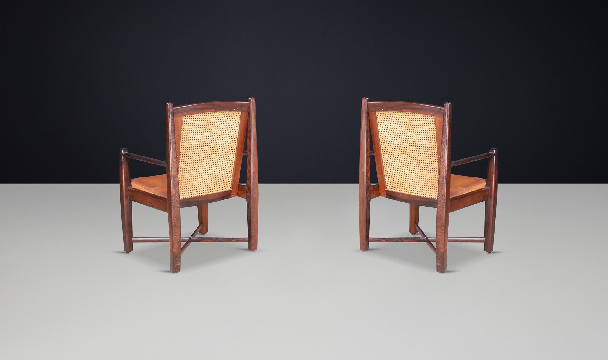 Mid-Century Modern Hardwood, Cane, and Leather Armchairs, Brazil 1960s For Sale 2