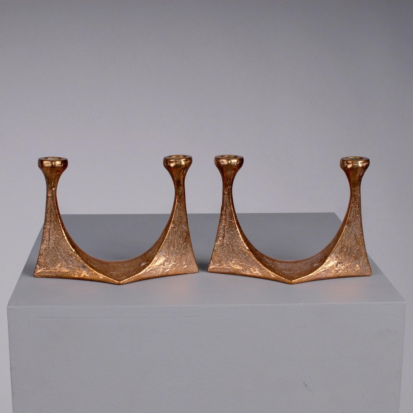 Mid-Century Modern Harjes German Massive Bronze Candlesticks In Good Condition In Oslo, NO
