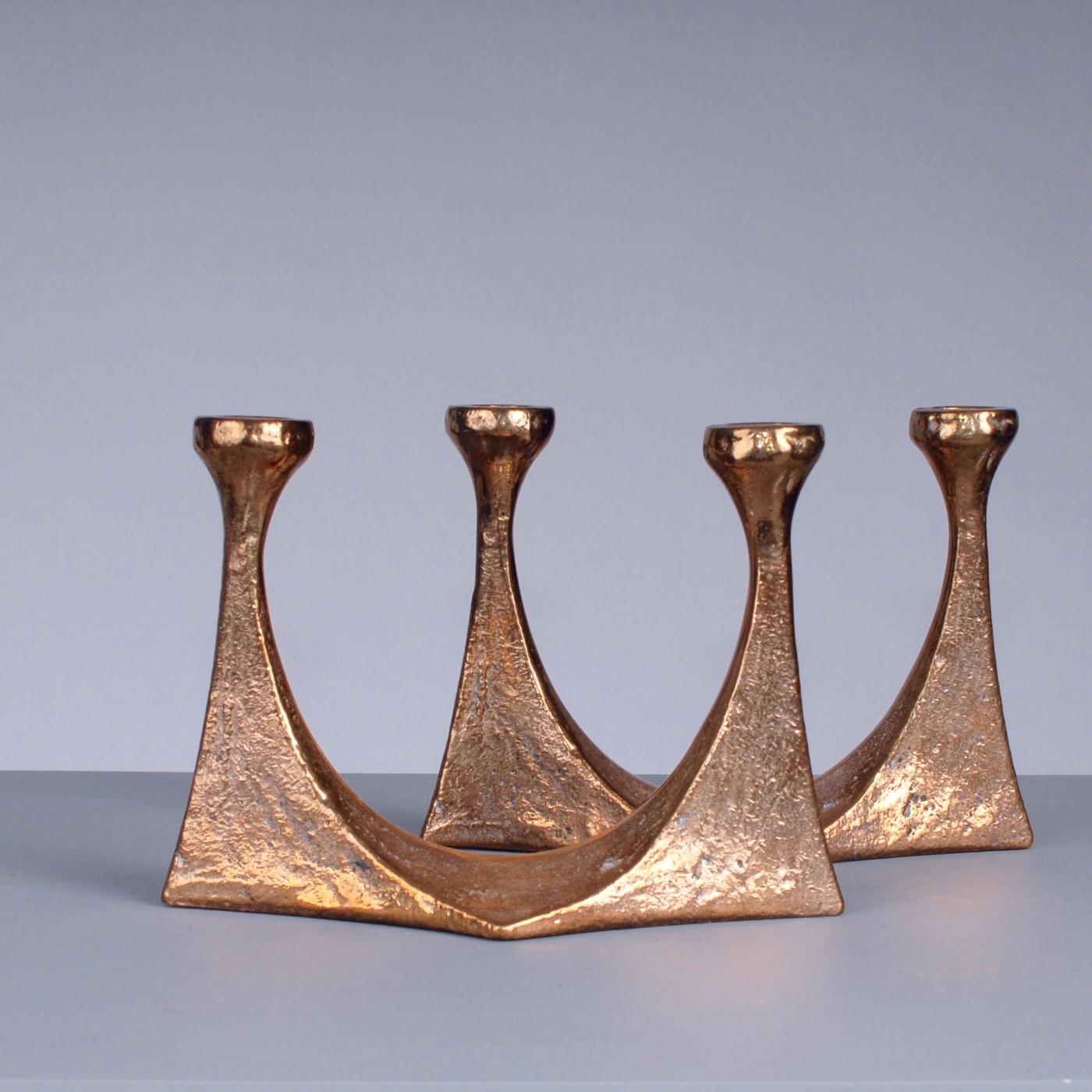 Mid-Century Modern Harjes German Massive Bronze Candlesticks 1