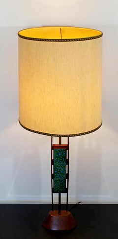 Mid-Century Modern Harris Strong Teak Enamel Tile Table Lamp Martz Era