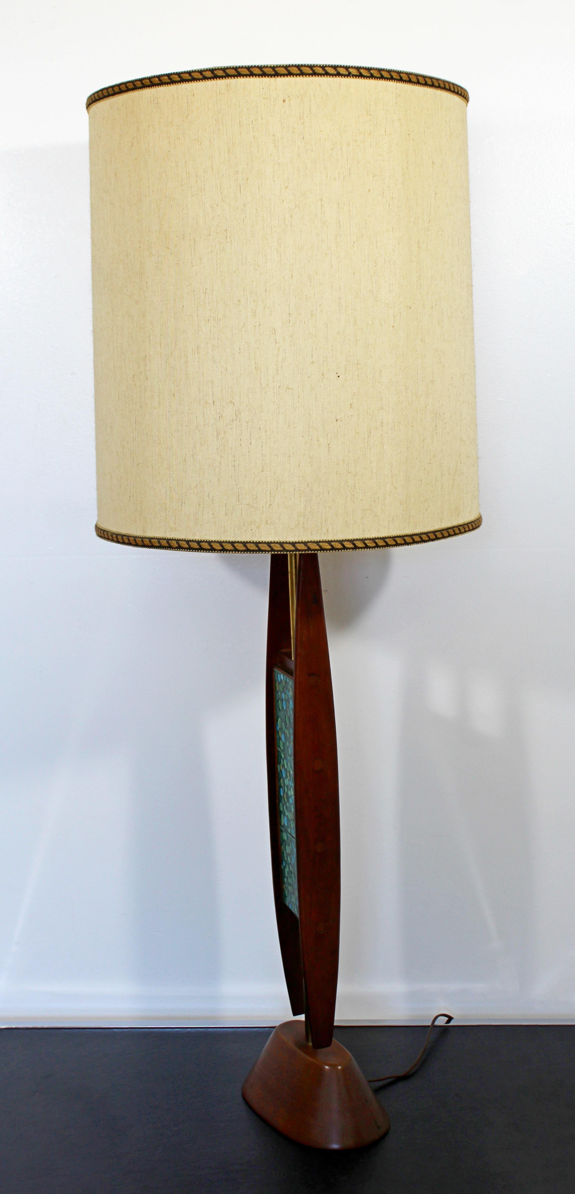 American Mid-Century Modern Harris Strong Teak Enamel Tile Table Lamp Martz Era