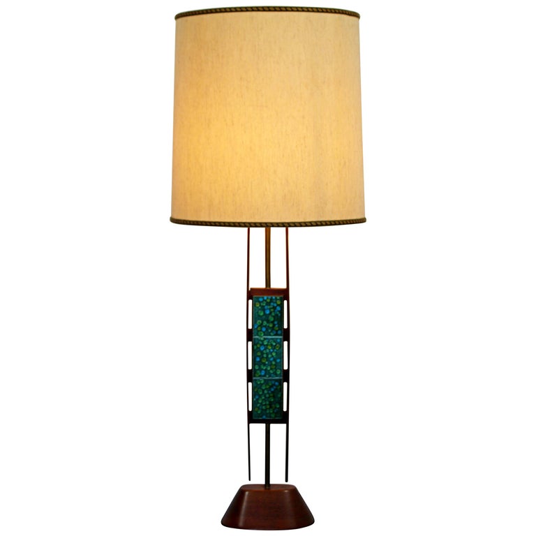 MidCentury Modern Harris Strong Teak Enamel Tile Table Lamp Martz Era at 1stDibs